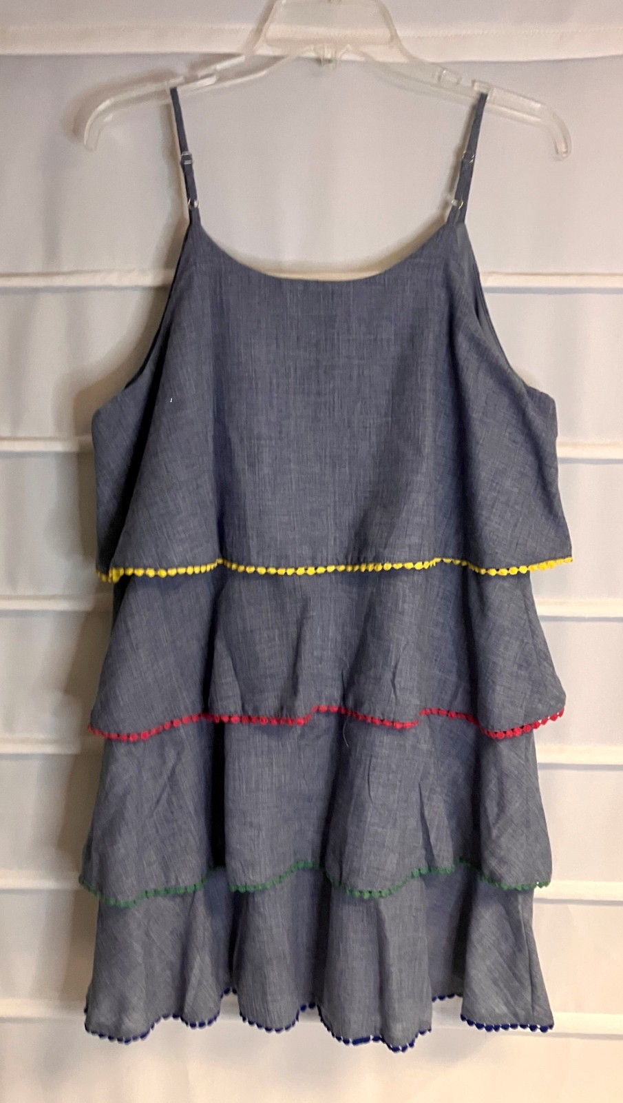 Andre by Unit Blue Ruffled Tiered Polyester Cotton Blend Strappy Dress L NWTS!