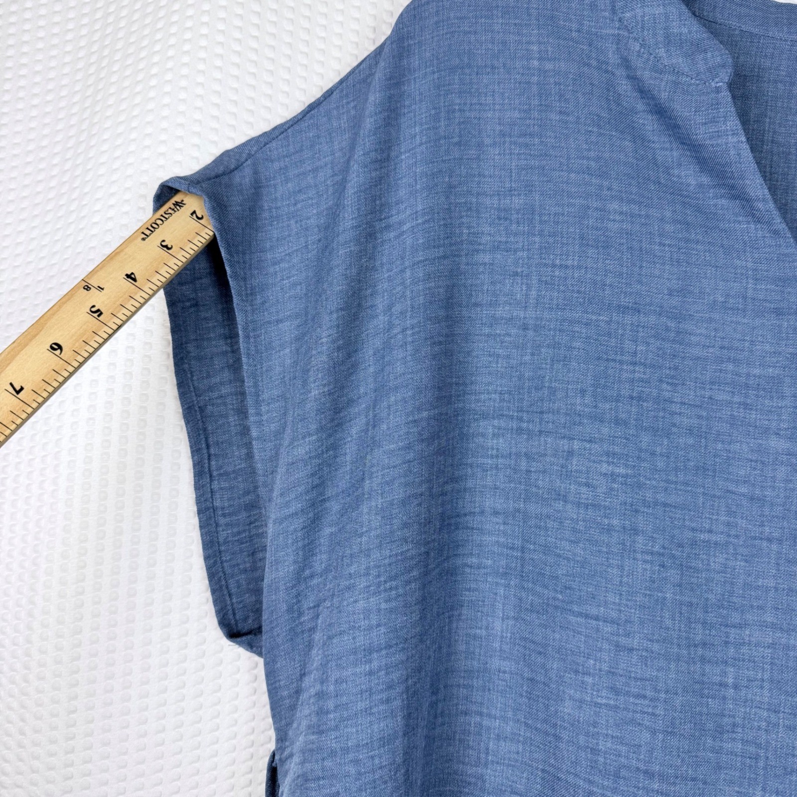 Women’s Denim Blue Split V-Neck Cap Sleeve Back Tie Tunic Dress 2XL Plus Size