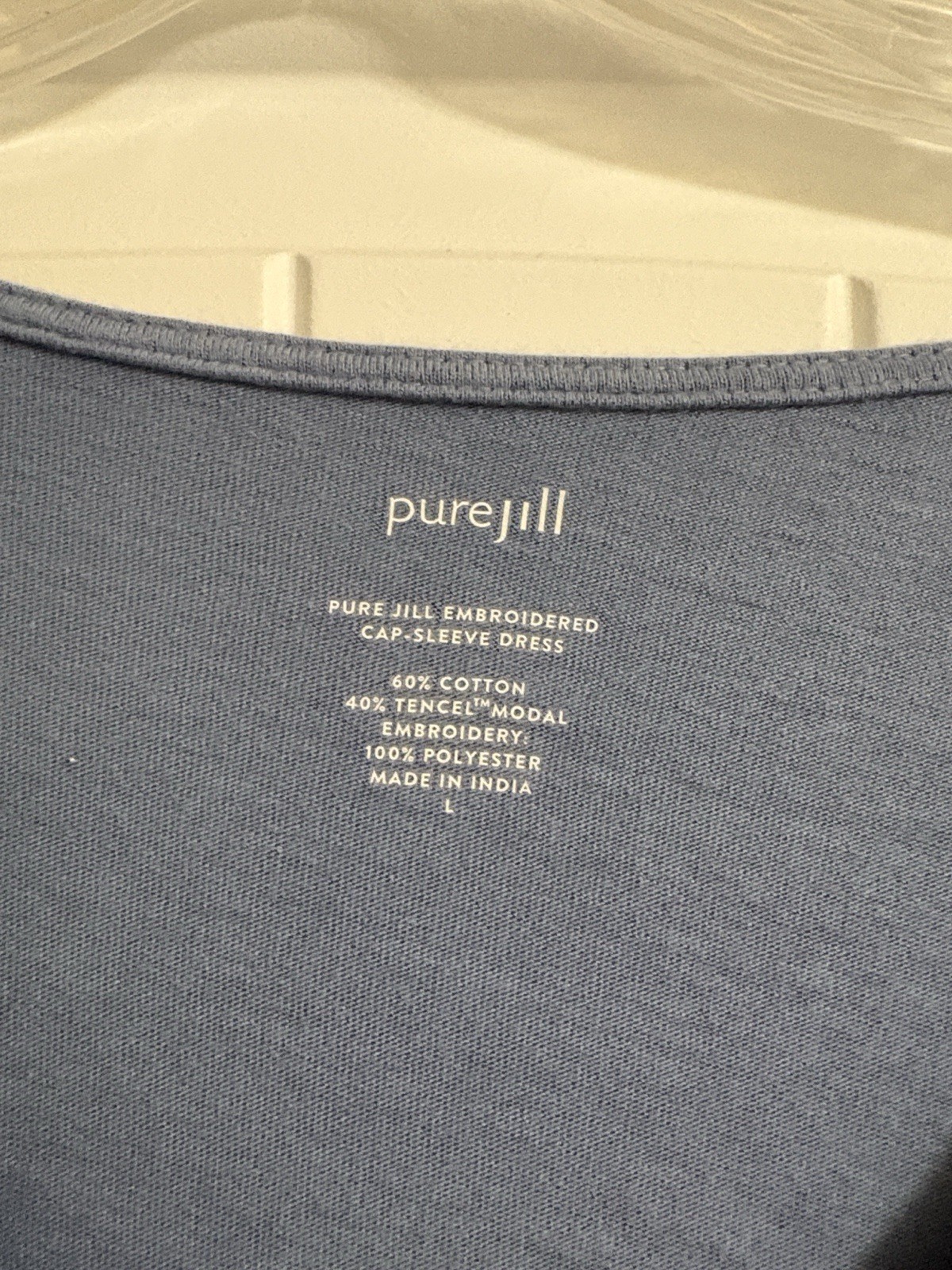 Pure Jill Blue Knit Fit & Flare V-Neck Cap Sleeve Embroidered Dress L
