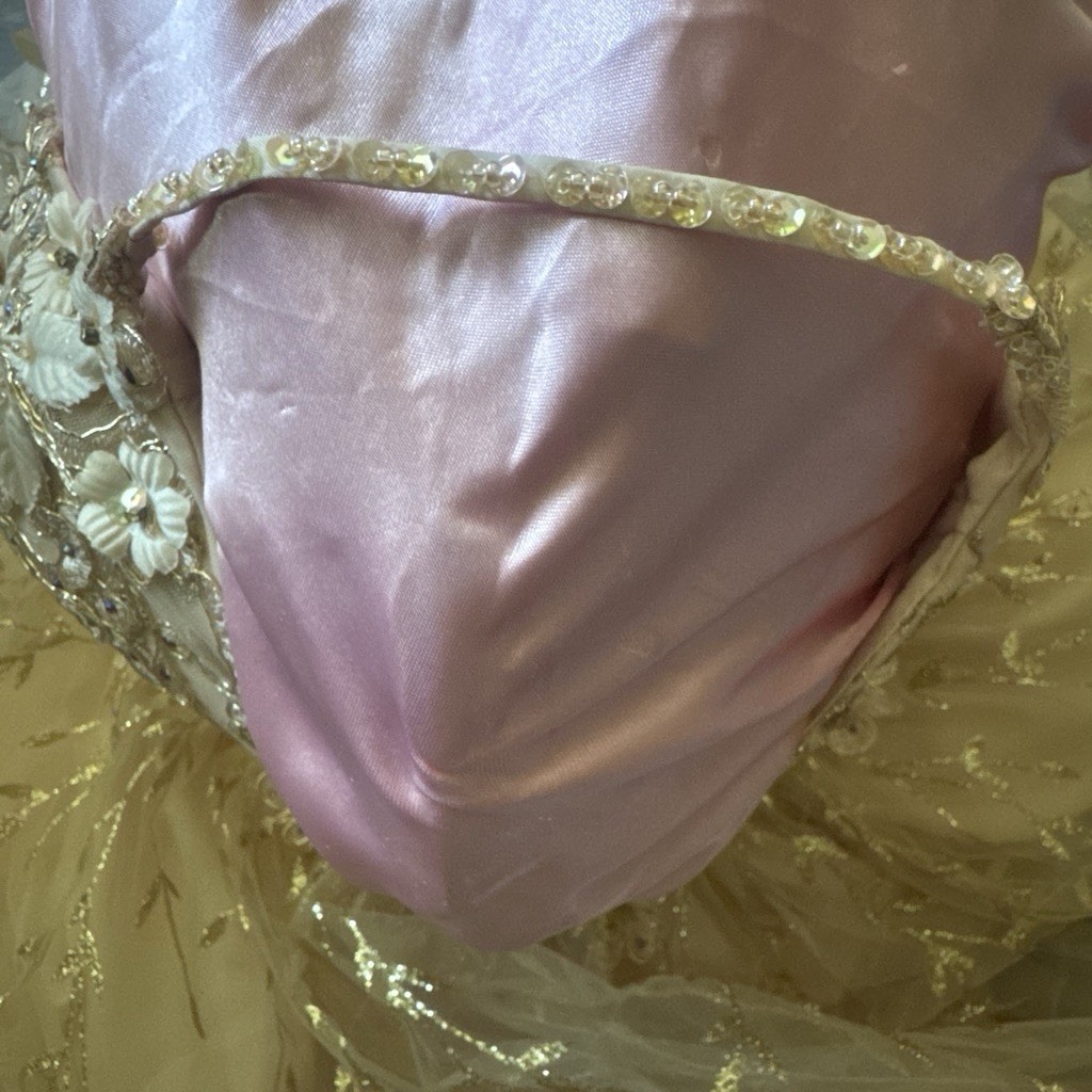 Dancing Queen Ivory/Gold Beaded Sequin Sweetheart Tulle A-Line Short Dress L