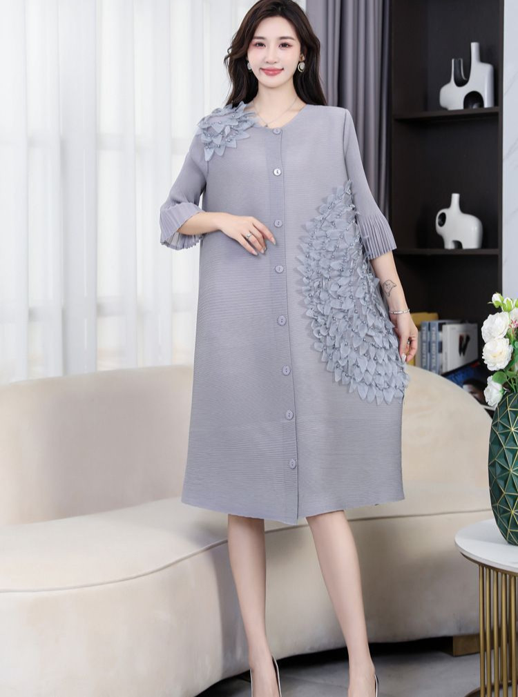 24 Wrinkled Three-dimensional Floating Flower Dress Western-style Cardigan Skirt