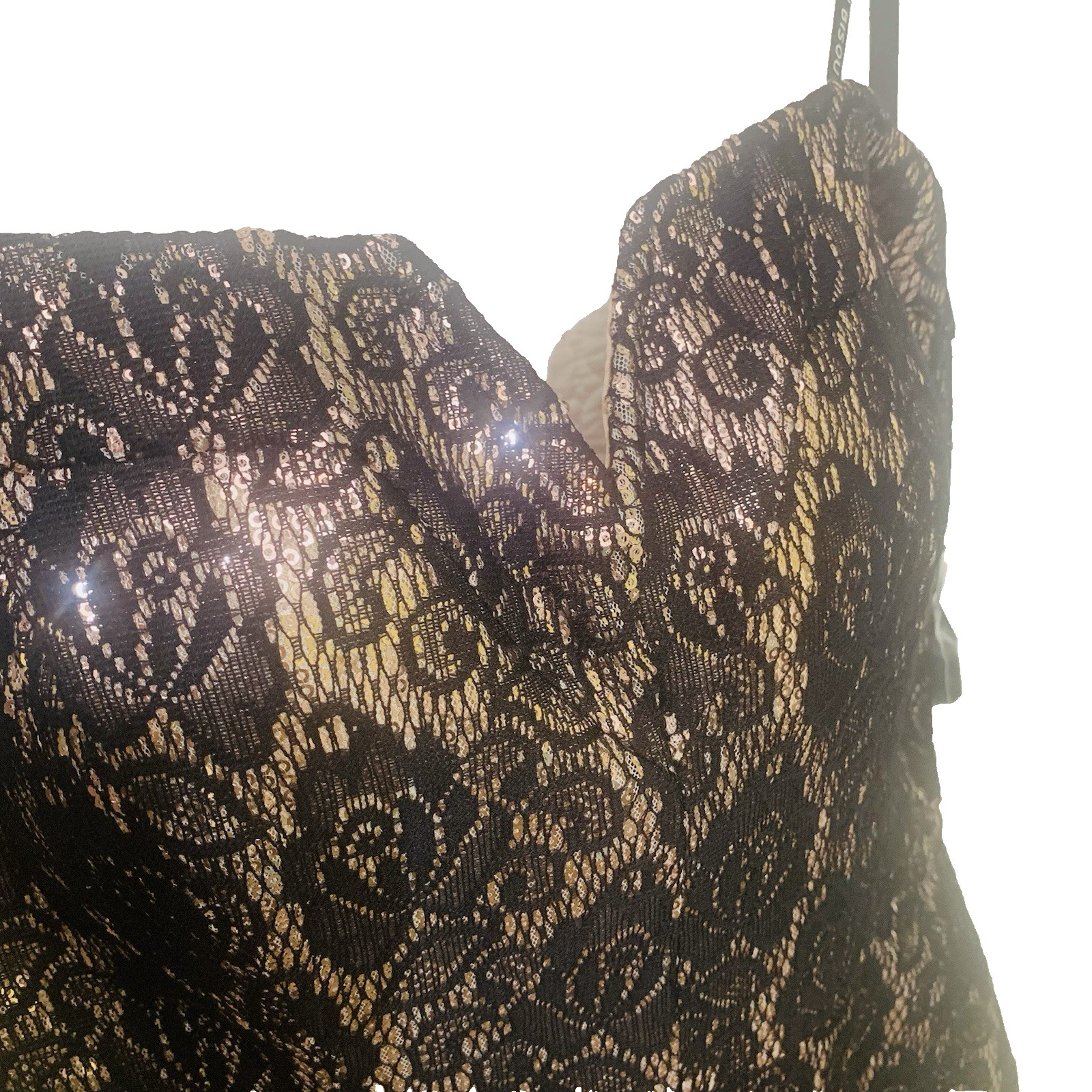Bisou Bisou Michele Bohbot New w Tags Y2K Dress Blush/Black Size 8 Gold Sparkle