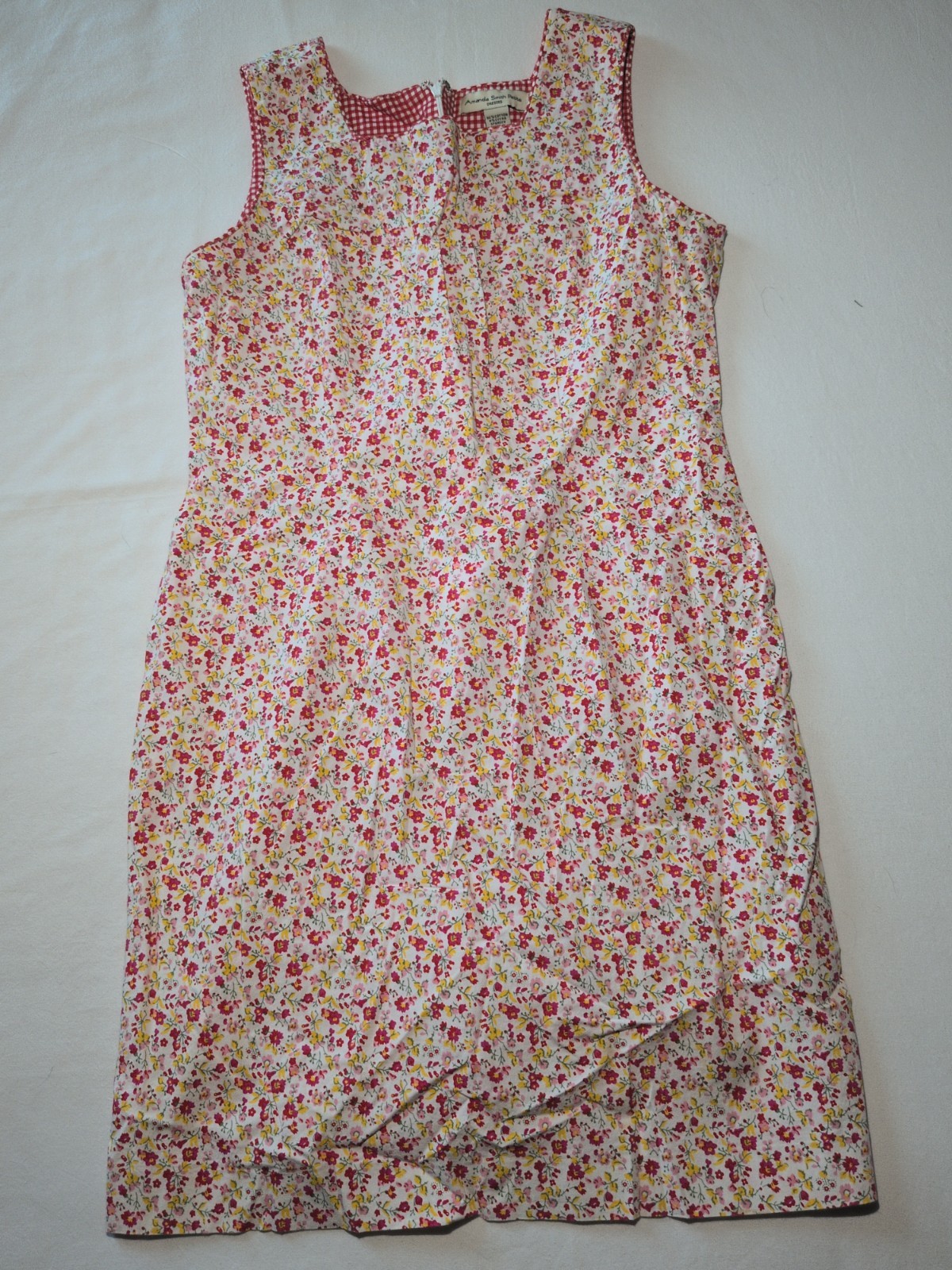 Amanda Smith Petite Dress Size 12P Red Floral Red White Checker Outline