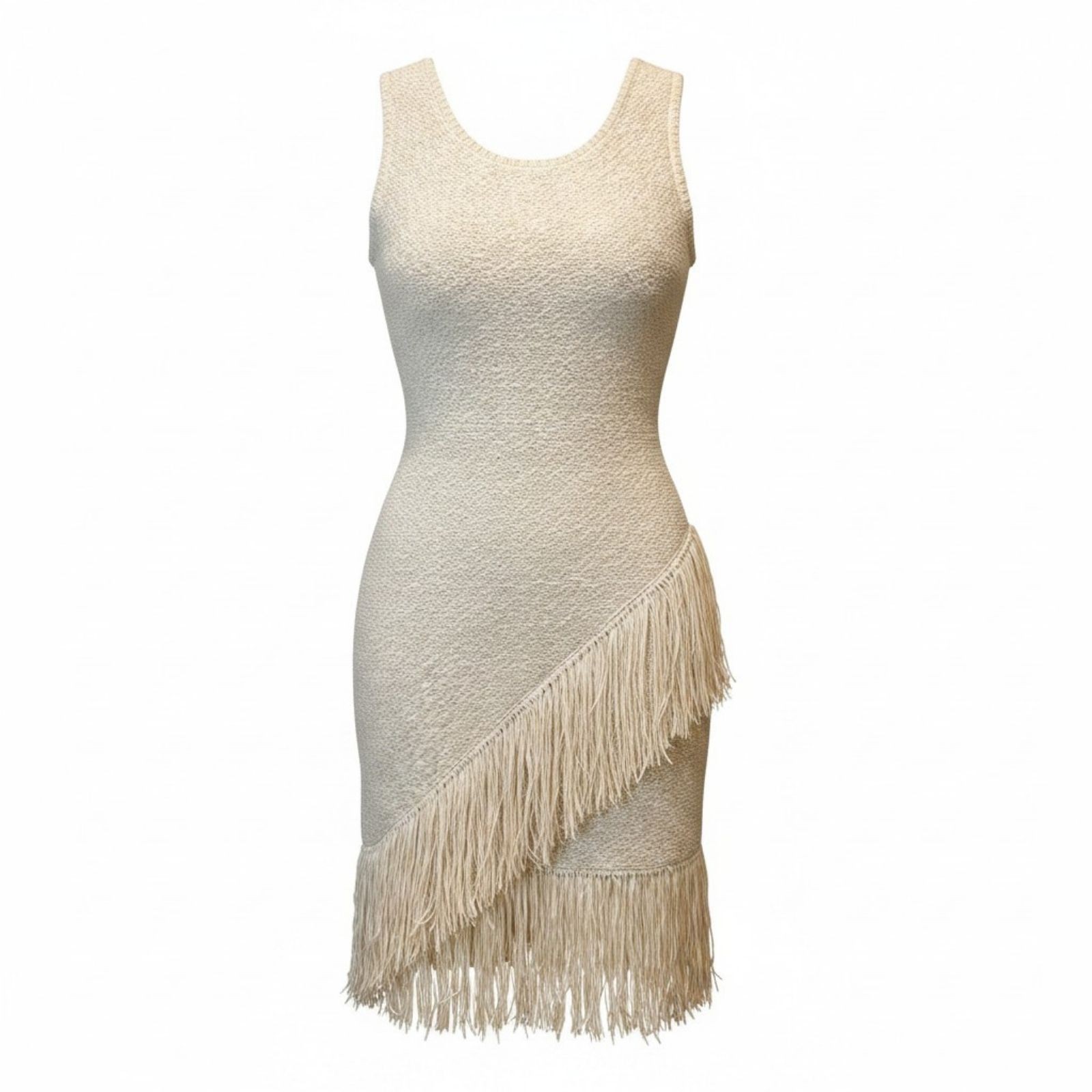 BCBG Max Azria Cream Fringe Knit Sleeveless Dress Women’s Size S