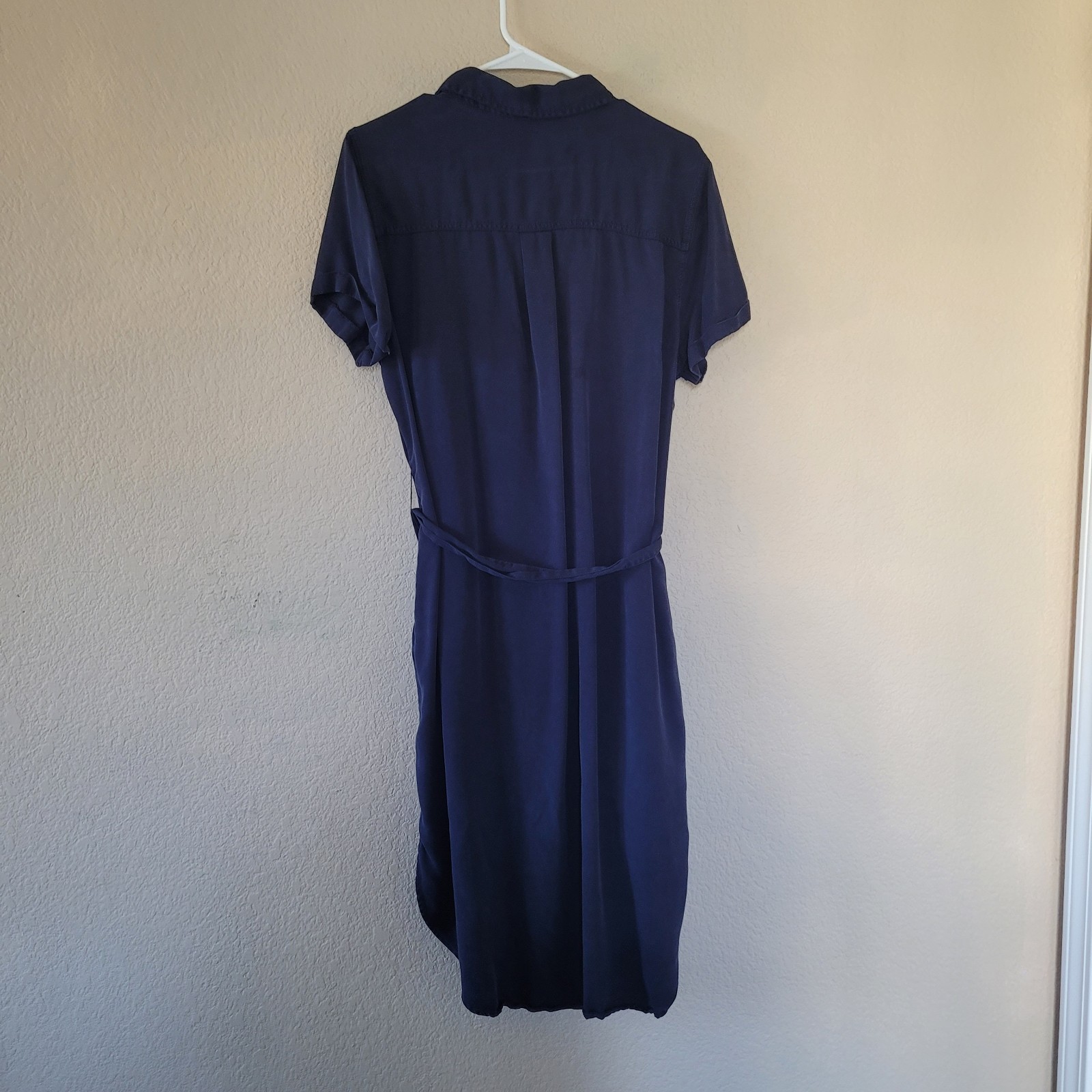 Utility Safari Teddi Rose Womens Large Navy Blue Tencel Button Front Shirt Dress