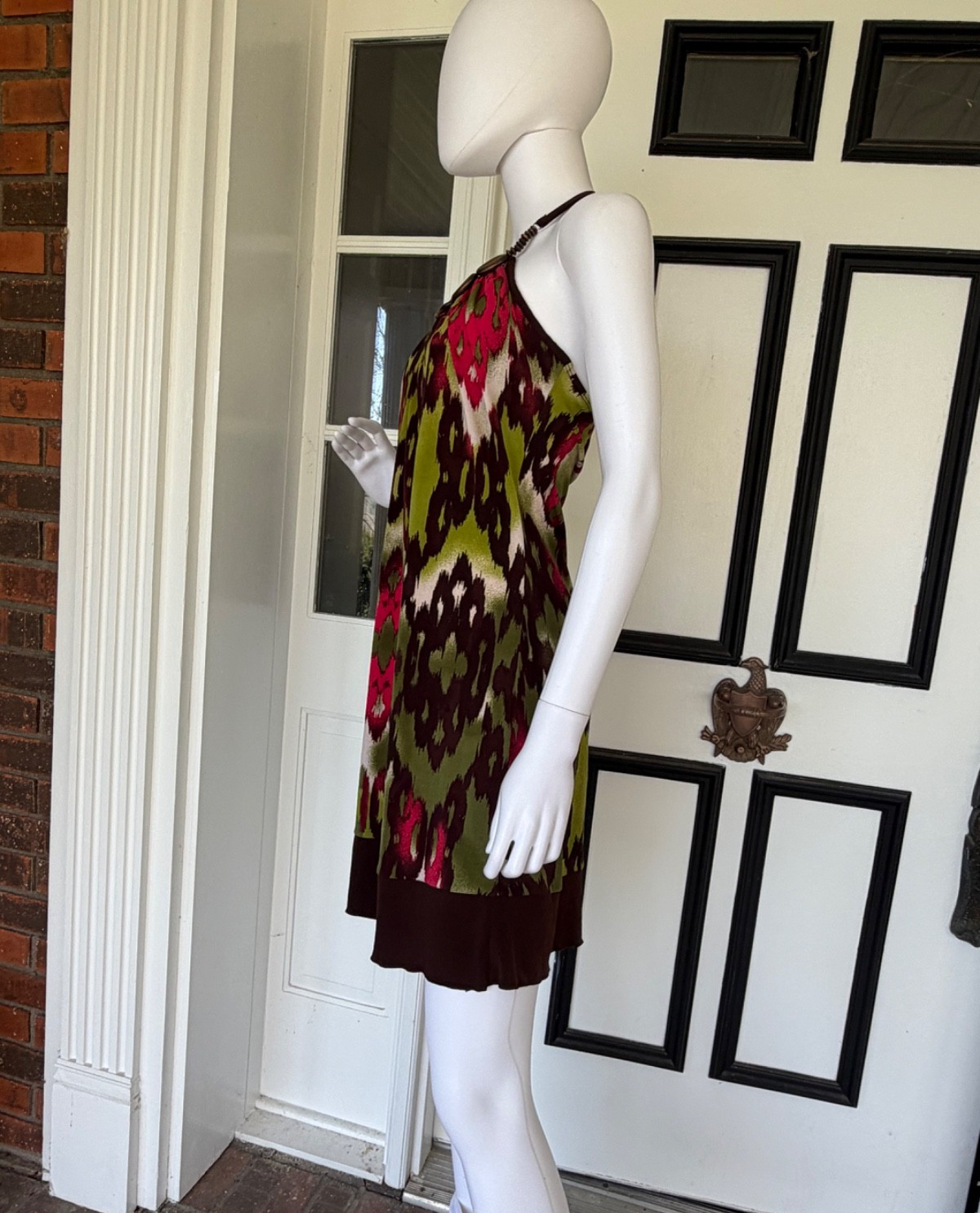 IZ BYER CALIFORNIA SIZE SMALL Multicolored Faux Wooded Beading Halter Dress