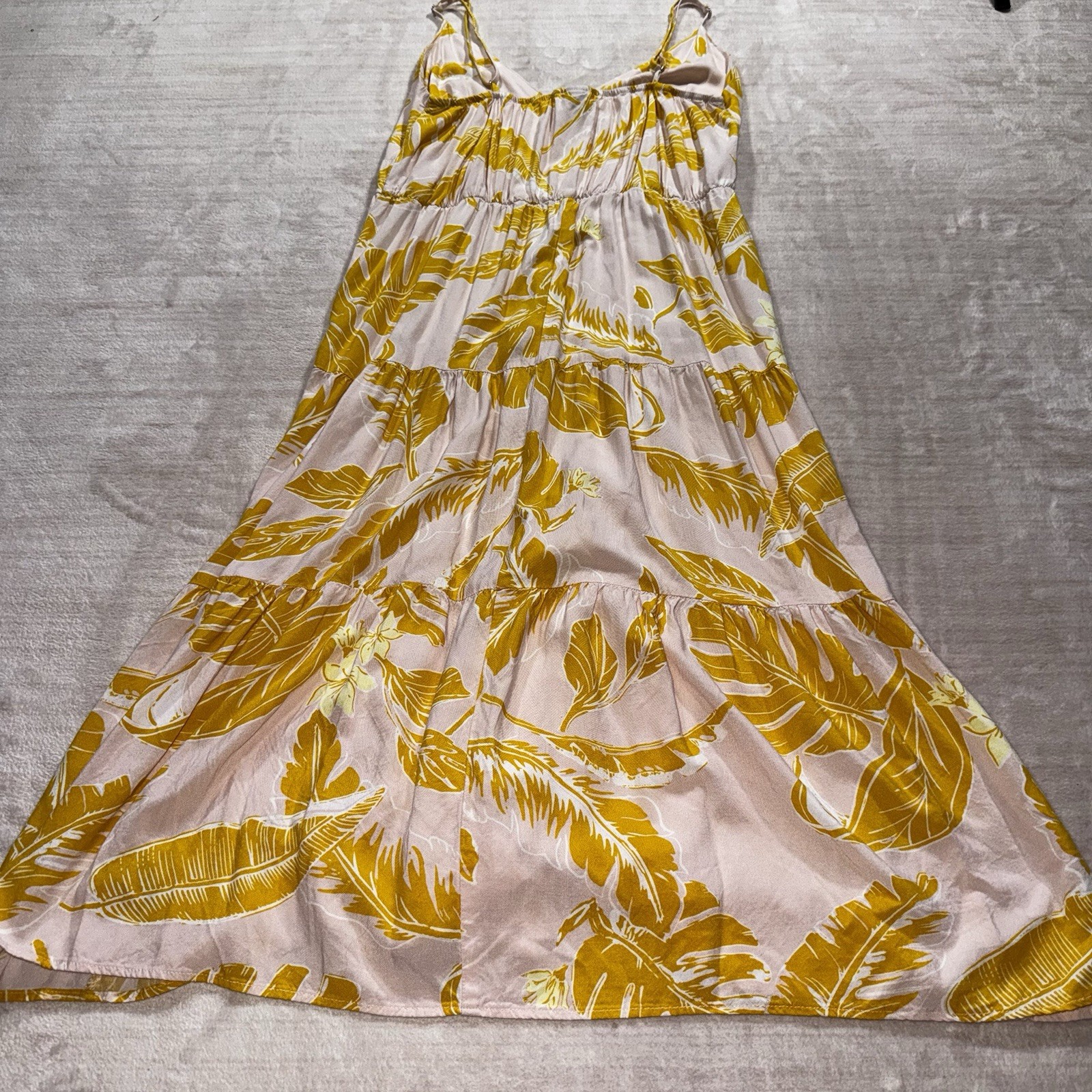 Wild Fable Women’s Tropical Leaf Print Maxi Dress Size Large Pink Mustard Rayon