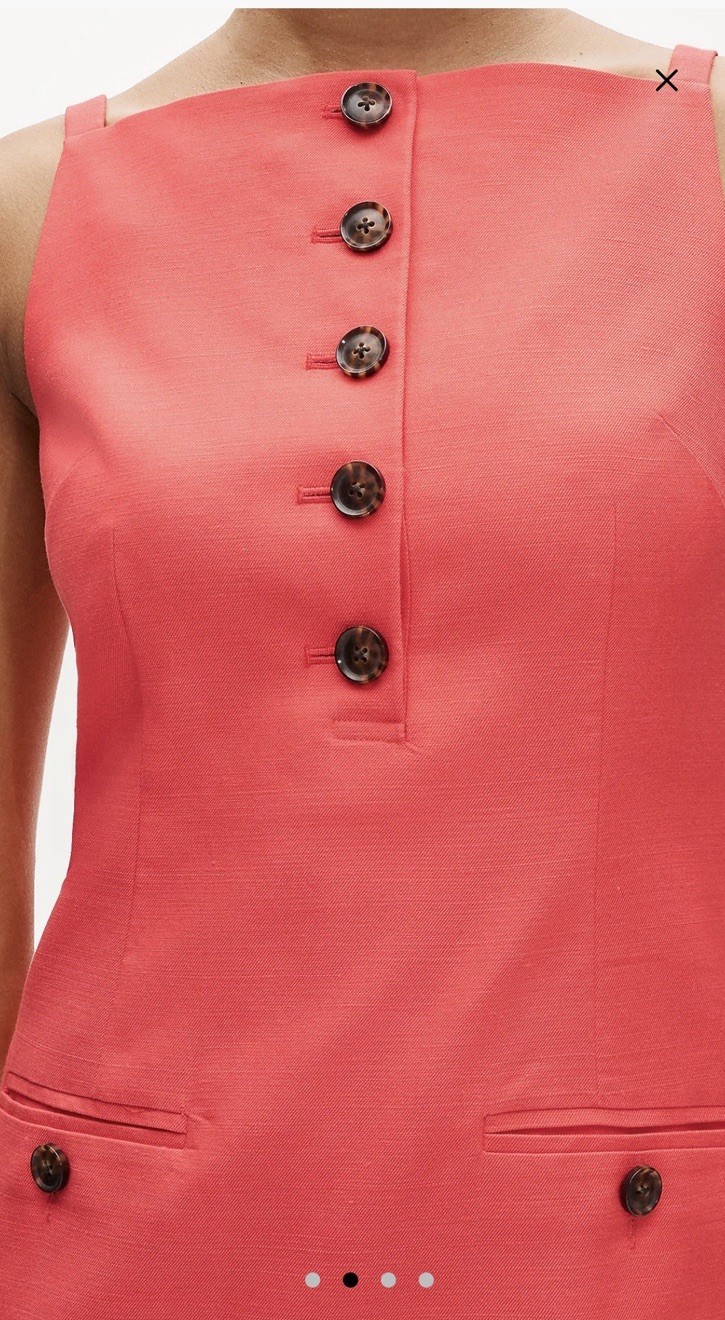 J.Crew Red Linen Sleeveless Mini Sheath Dress Square Neck Pockets 10