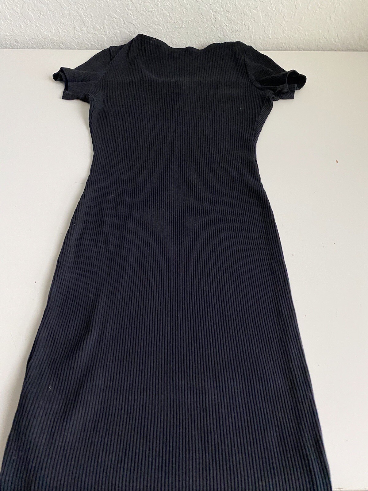 Coton:On Button Front Short Sleeve Ribbed Mini Dress In Black Size XS Check Pic