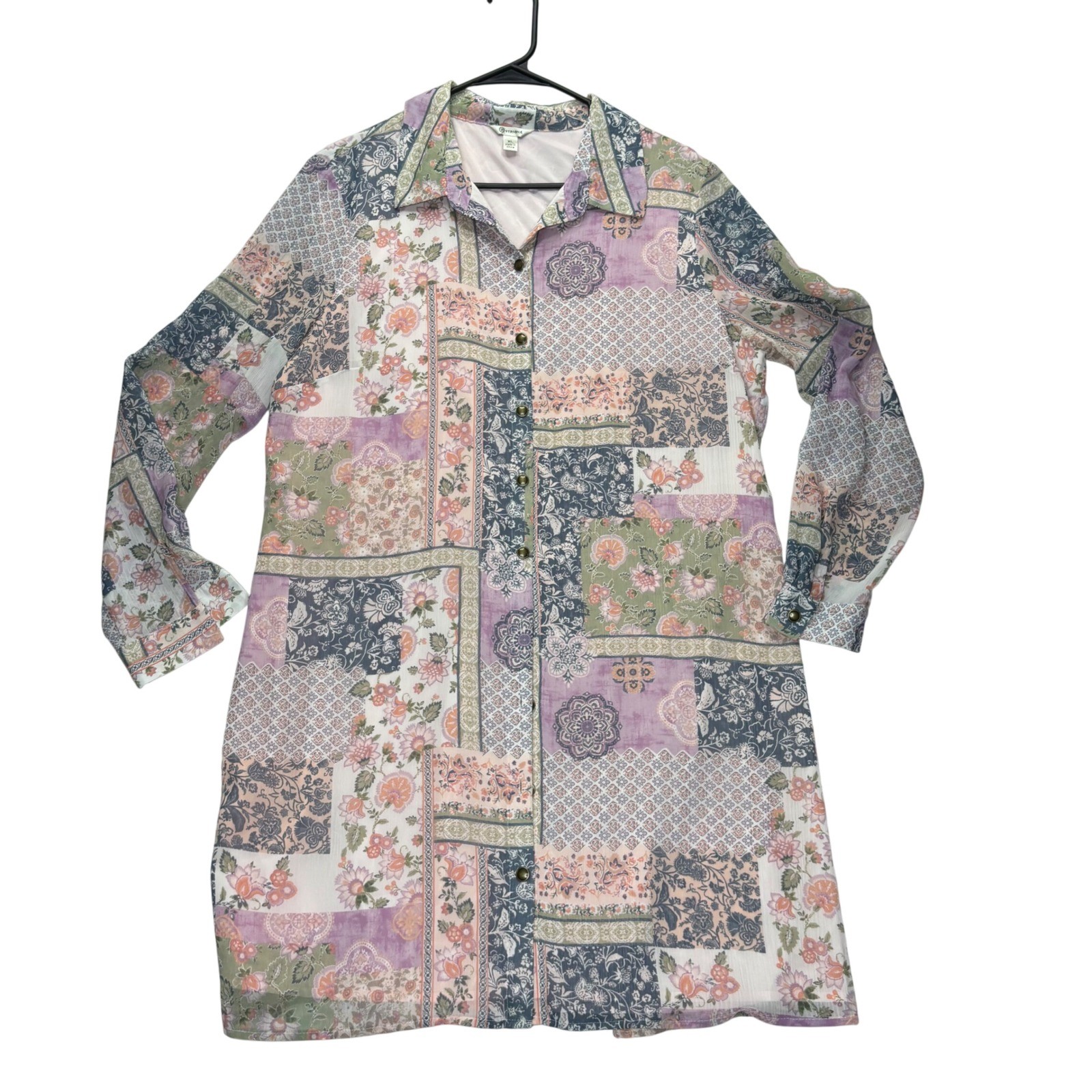 Versona Shirt Dress Womens XL Pink Purple Floral Patchwork LongSleeve Lined Midi