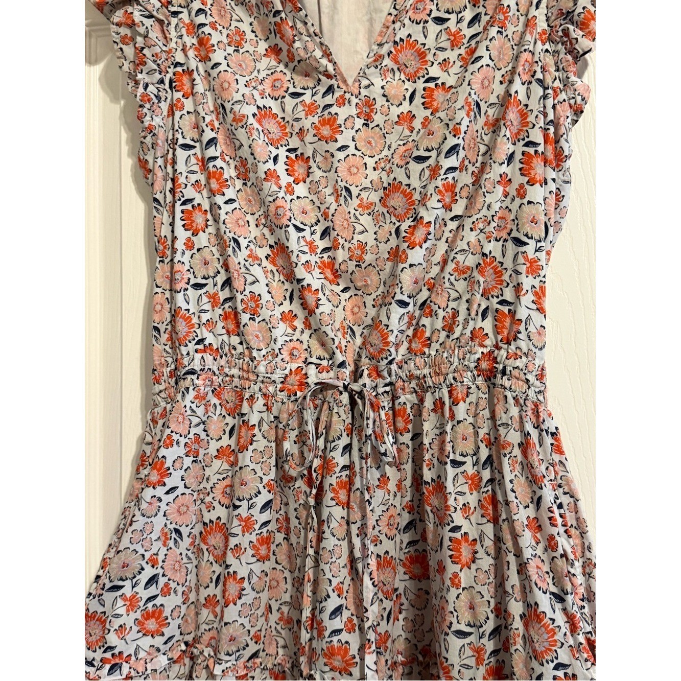 Vineyard Vines White Cotton Lined Dress with Subtle Floral Trim