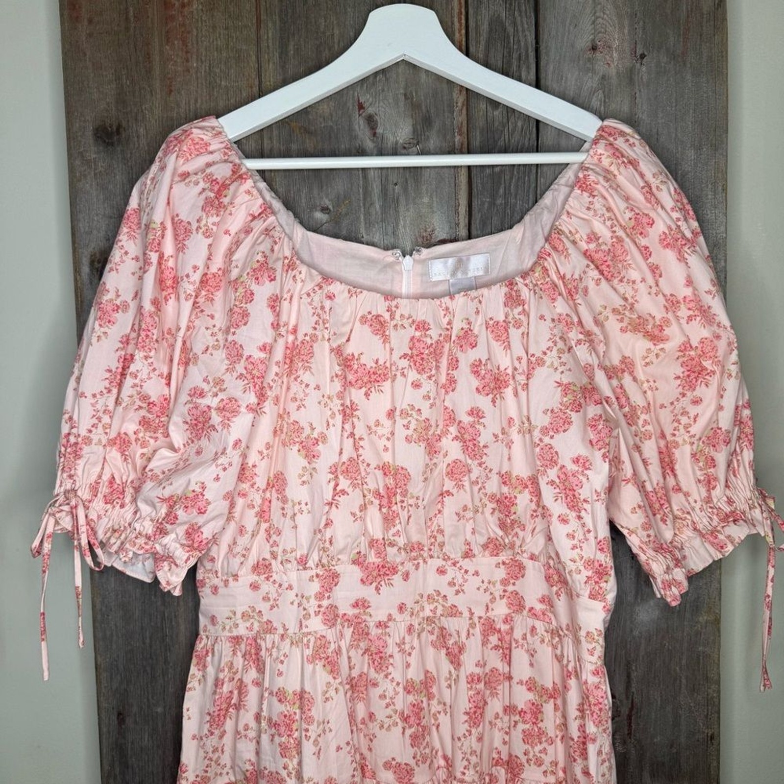 Rachel Parcell Pink Poppy Vine Puff Sleeve Tiered Mini Dress size Large