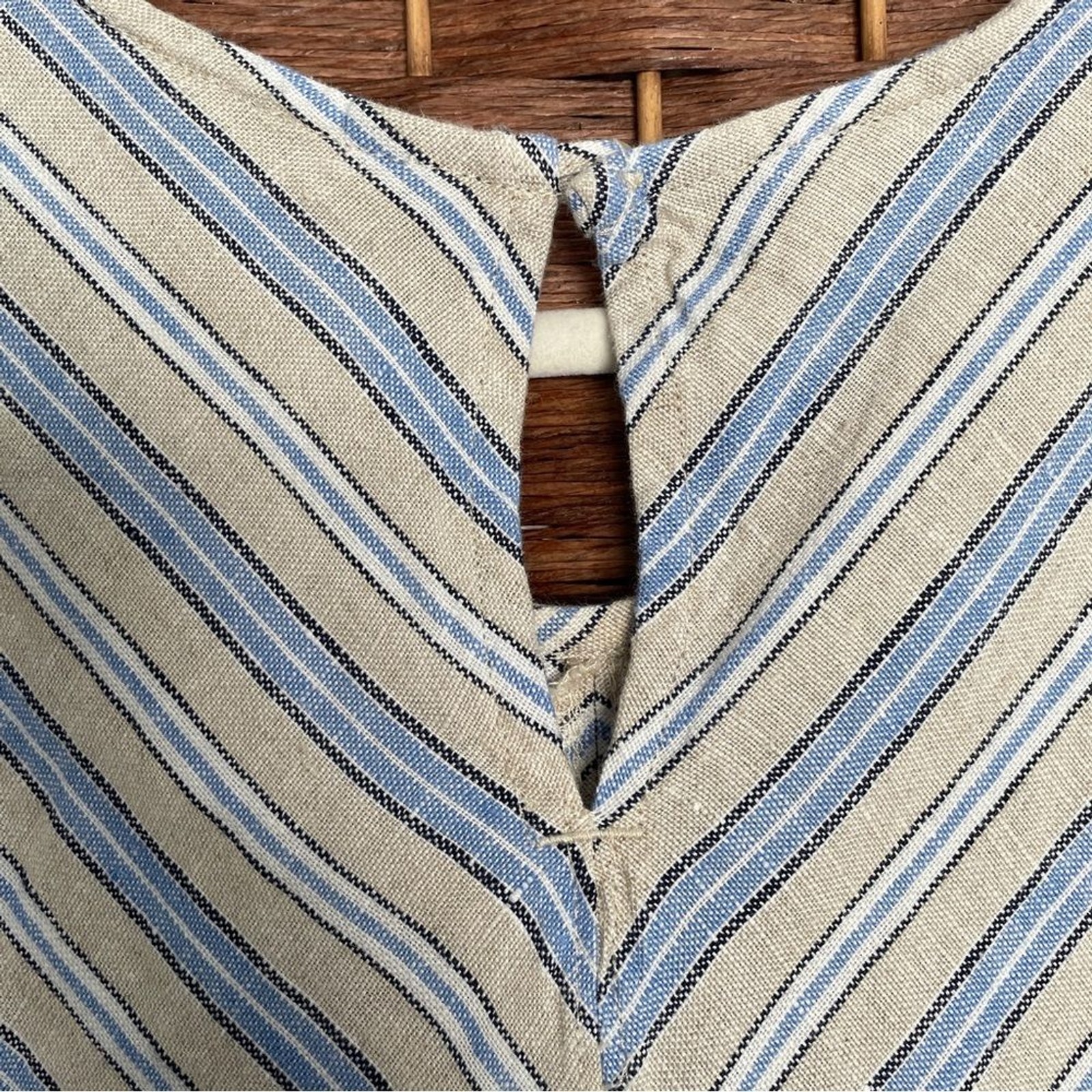 Lands’ End Sleeveless Striped Midi Dress 100% Linen Nautical Sailor Cruise, M.