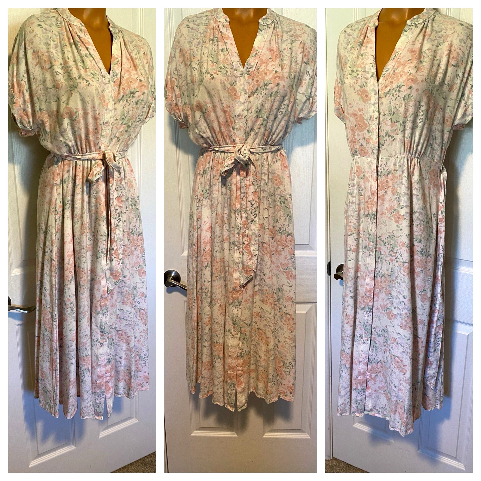 H&M PASTEL FLORAL BUTTON DOWN DAYDRESS ~ HUGE SWEEP SKIRT SZ S