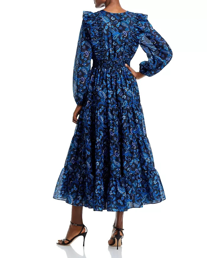 Aqua Blue/Black Paisley Print Tiered Maxi Dress L82014 Womens Size S