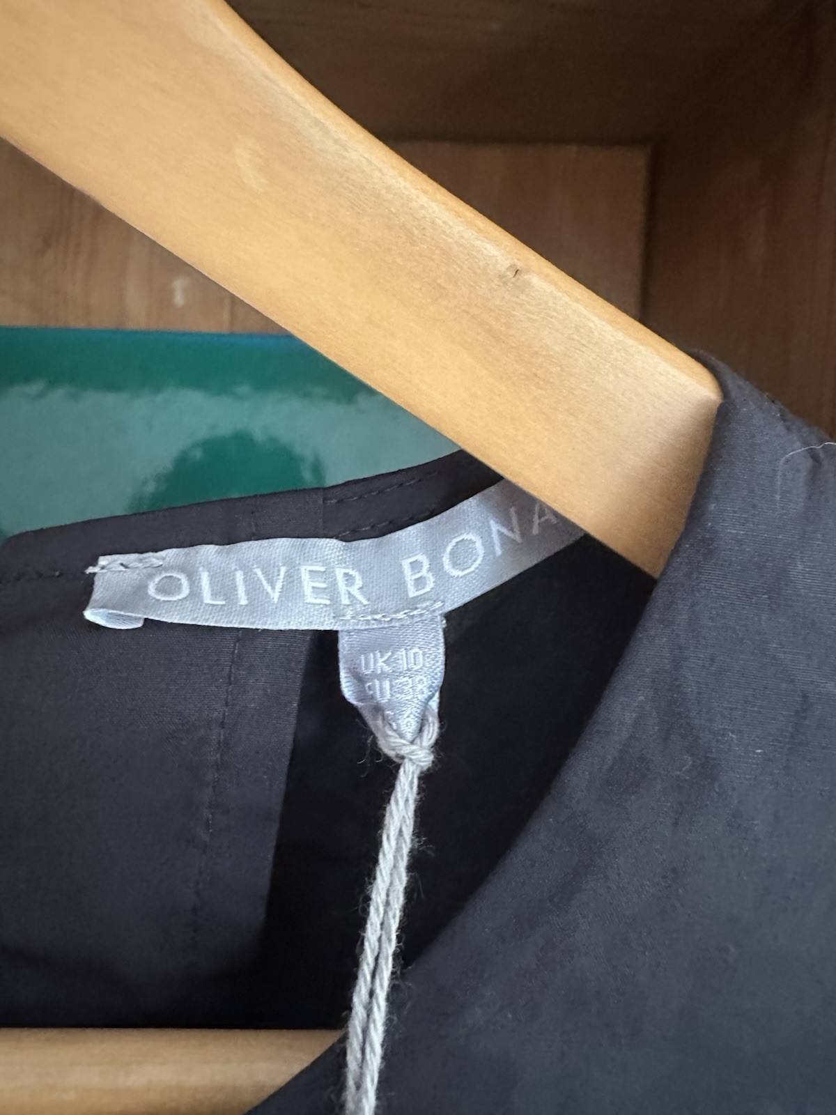 BNWT Oliver Bonas Black Tie Back Poplin Cotton Midi Dress Broderie Lace UK 10 38
