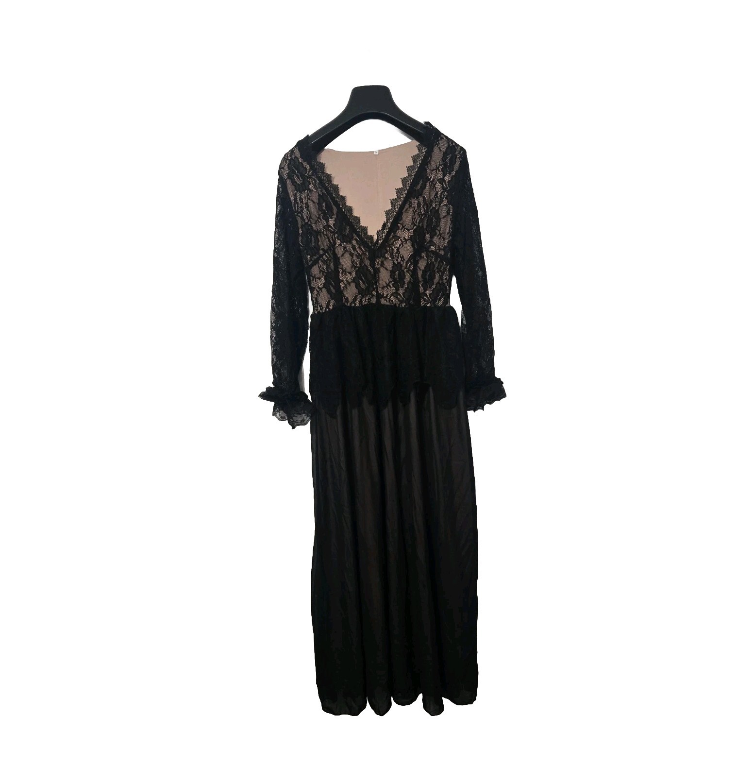 Womens Maxi Dress Sz Small Black Floral Lace Long-Sleeve Gothic