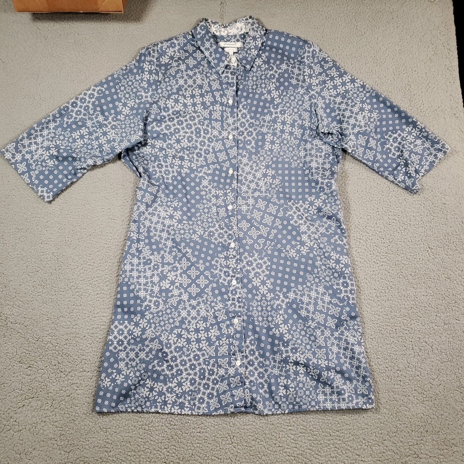 Foxcroft Tile Print Dress Womens 18 Blue Nautical 100% Cotton Lightweight Pocket