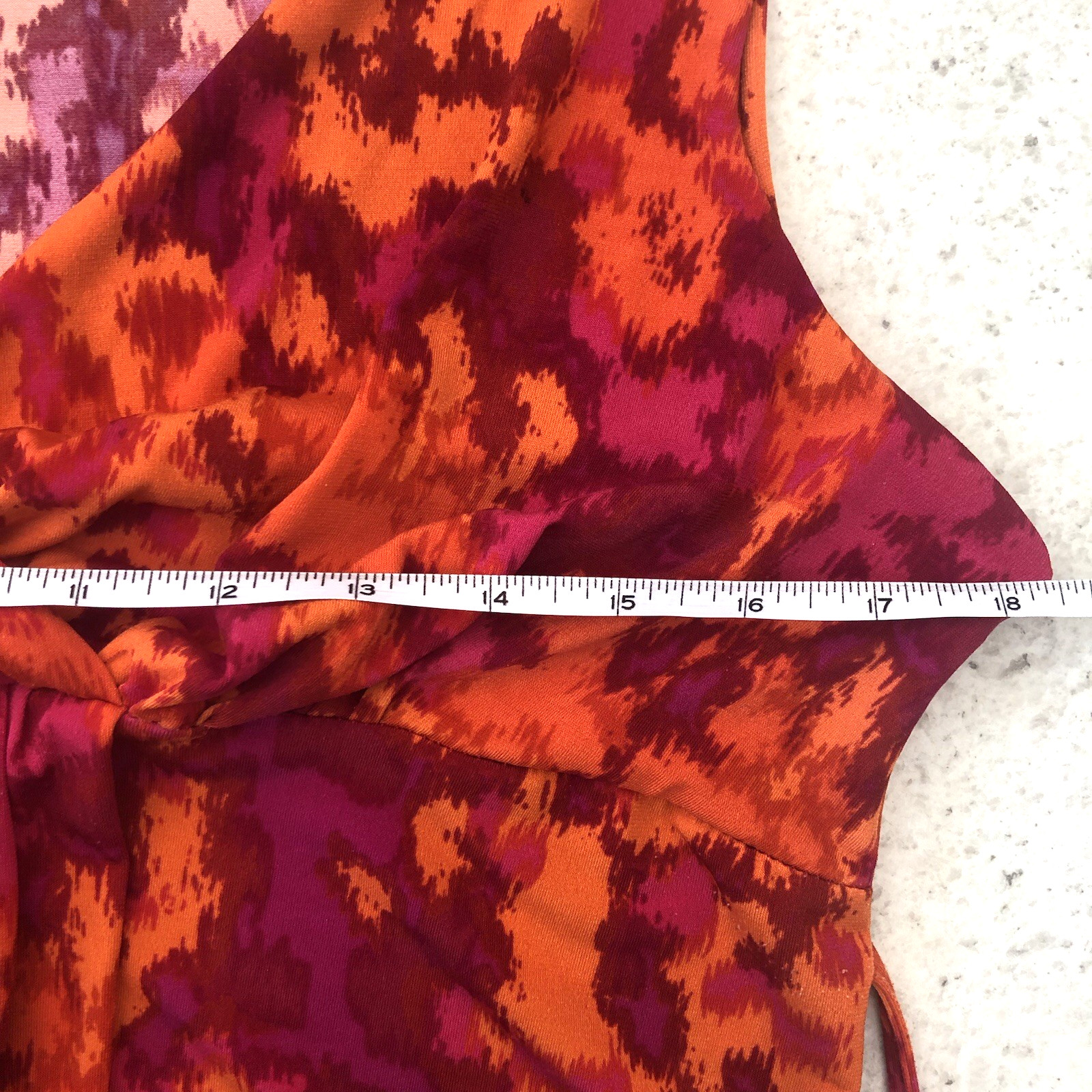 Simon Jeffrey Midi Dress Uk 16 Vibrant Orange & Pink Print Sleeveless High Waist