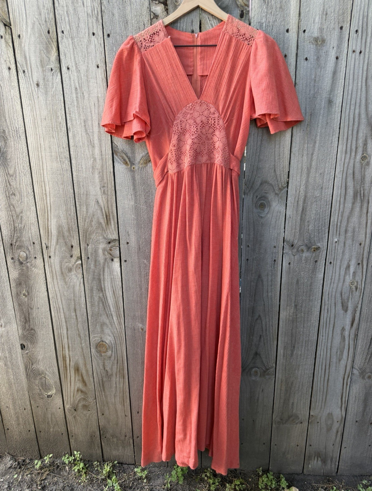 Vintage 1970s Rag Dolls San Francisco Coral Lace Maxi Dress | Boho Prairie
