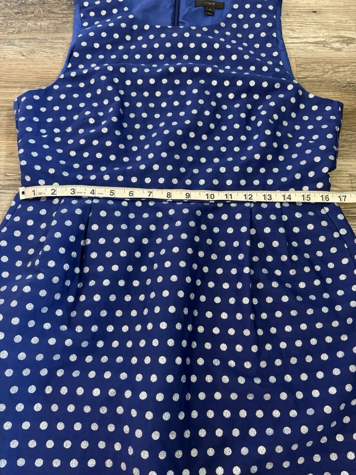 J.CREW Blue White Polka Dot Square Neck Sleeveless Shift Knee Dress Lined 12