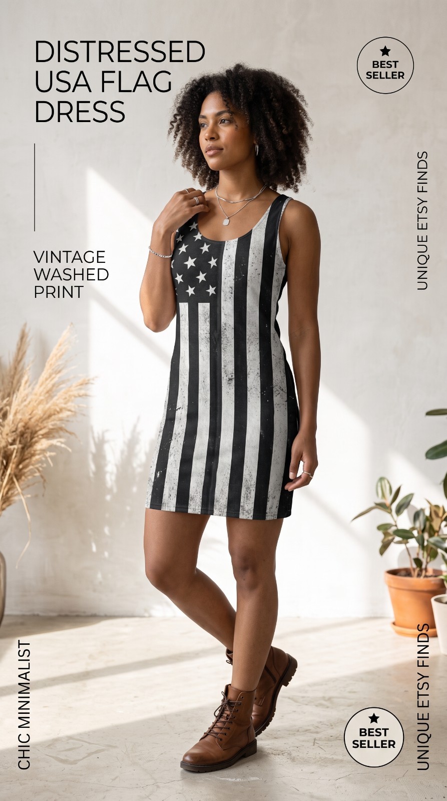 Affliction Black White USA Flag,Mini Dress | Racerback Dress,Mini Lady Dress