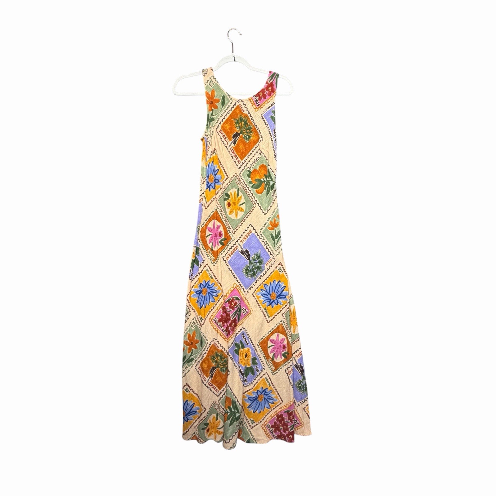 NWT Small Paper Heart Anthropologie Linen Blend Floral Post Card Maxi Dress S