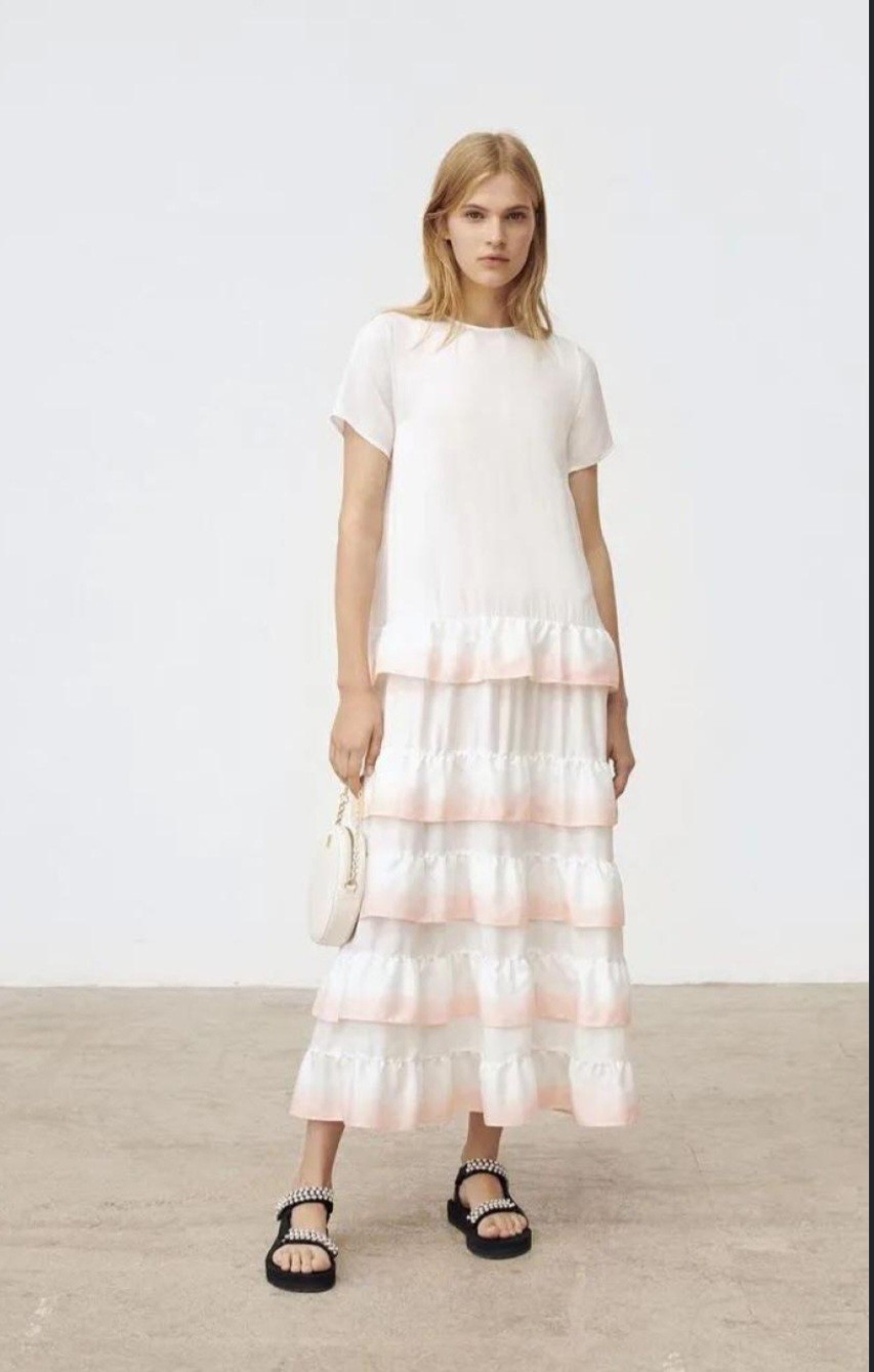 Maje Women’s Maxi Dress Short Sleeve Ruffle White FR 36 / US 4 S MFPRO01257 $419