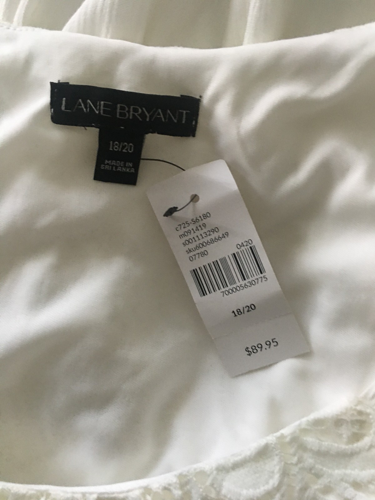NWT LANE BRYANT Size 18/22 White Lace Cotton Rayon Nylon Blend Lined Dress