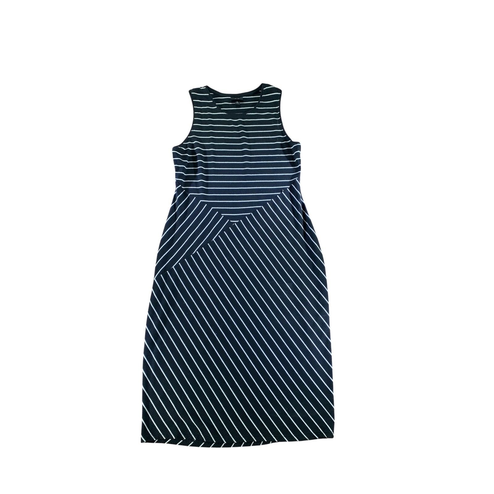 Mossimo Womens Black White Striped Ribbed Sleeveless Midi Dress Size L