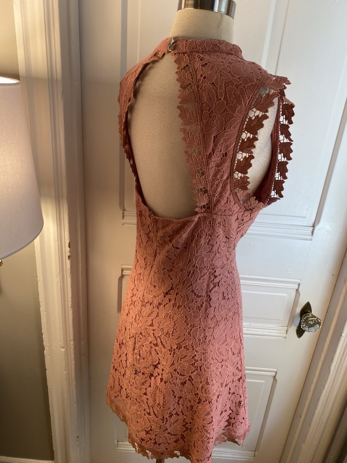 FRANCESCAS BRONZE LACE OPEN BACK FIT & FLARE DRESS-SIZEL-NWOT-BUTTON TOP BACK!!