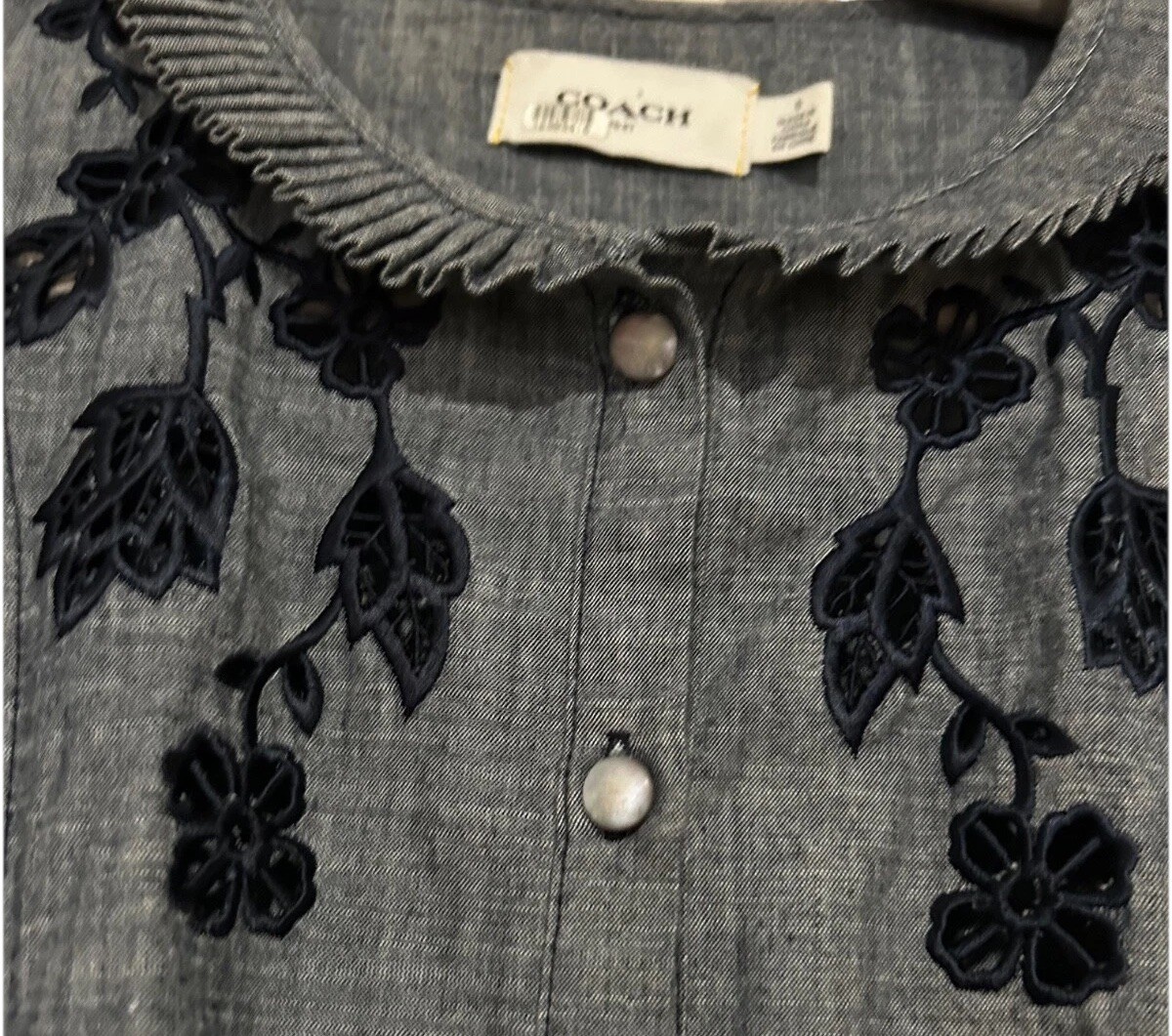 Coach Lightweight Cotton Chambray Shift Dress with Ruffles Size 6 Designer!