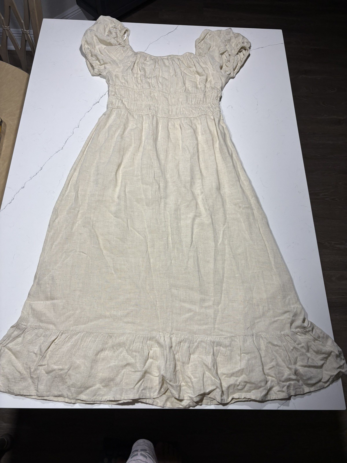 SIM and Sam Women’s Cotton Gauze Maxi Dress Lined, light Beige Size Large