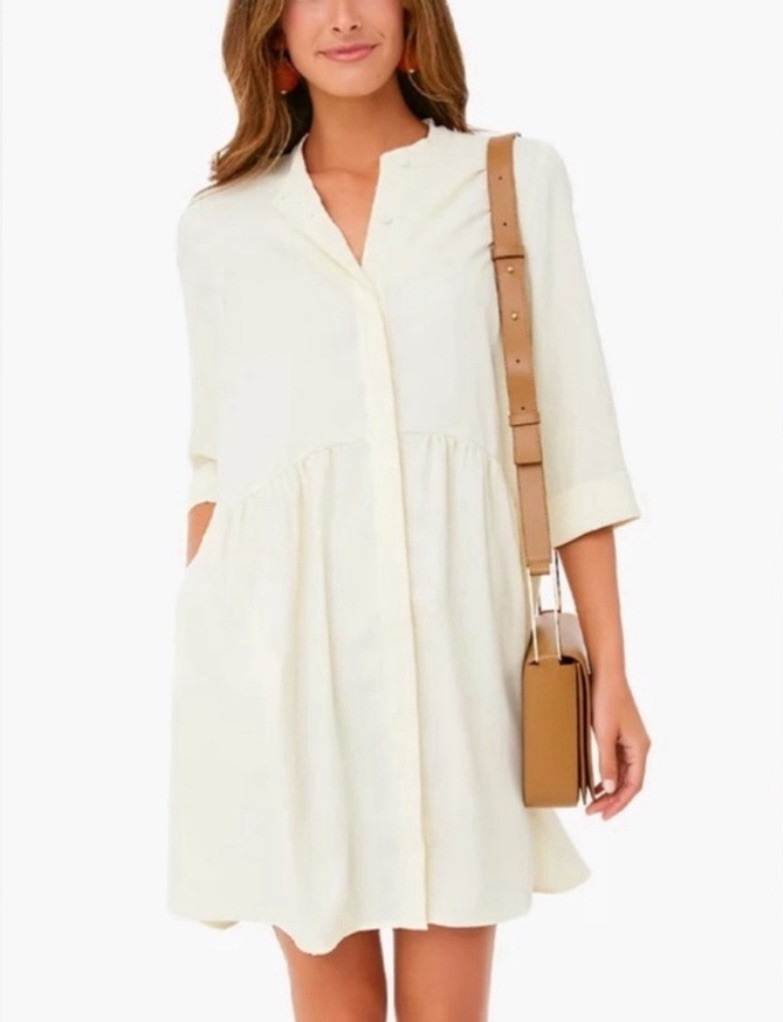 Tuckernuck Women’s Royal Ivory Whit Shirt Dress Size Medium Sheer Flowy FLAW