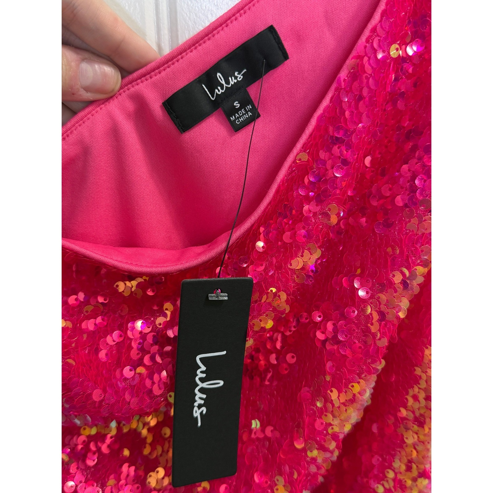 Lulus Small Hot Pink Sequin One-Shoulder Mini Dress Hoco Prom Starry Scene