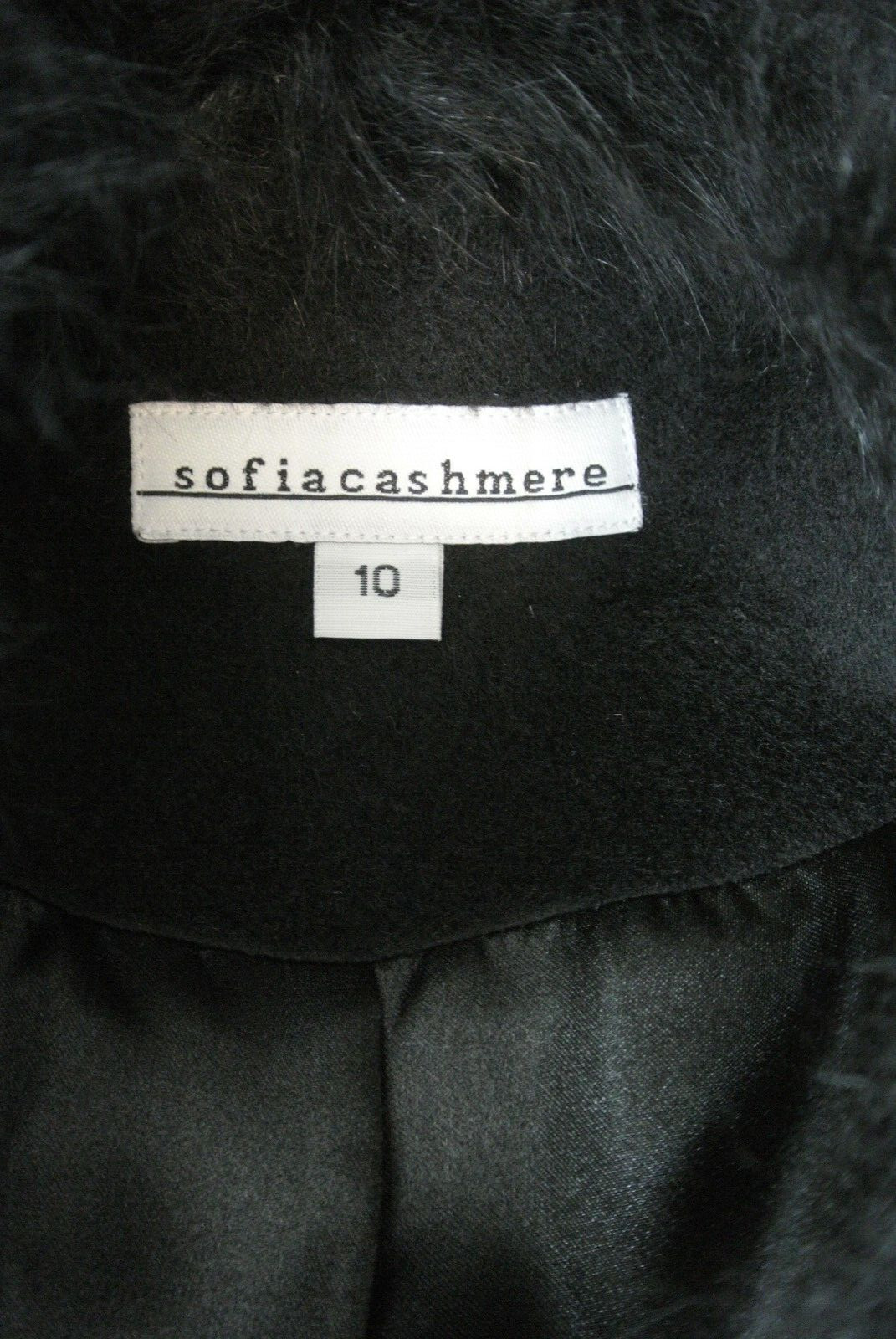 NEW Sofiacashmere Wool Blend Coat with Fur Shearling Collar Black SZ 10 #C4230
