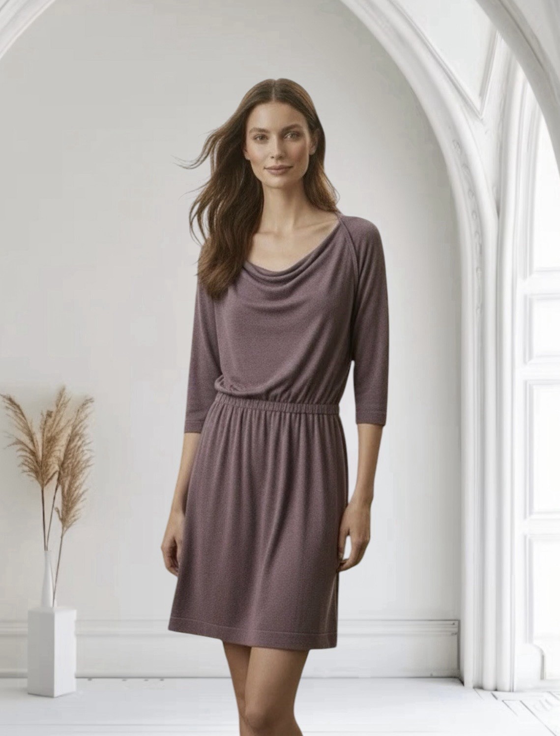 Lilla P Womens Draped Neck Cashmere Blend Mini Sweater Dress Size Large $198