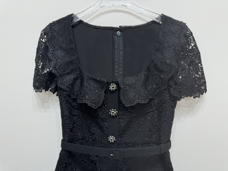 French Style Womens Lace Slim Short Sleeve Square Neck Mid Long Fishtail Dresses