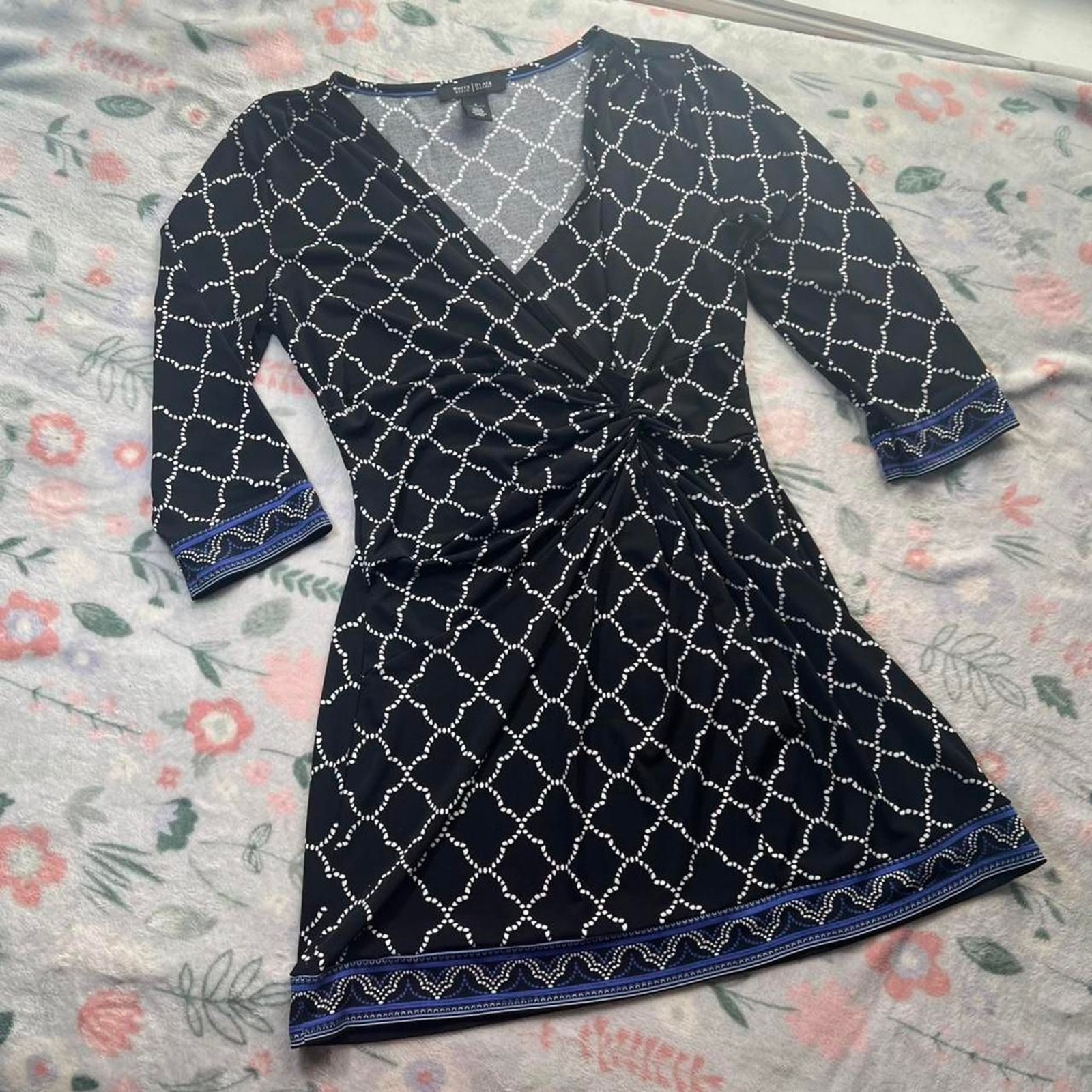 White House Black Market Geometric Faux-Wrap Dress S Business Preppy OfficeSiren