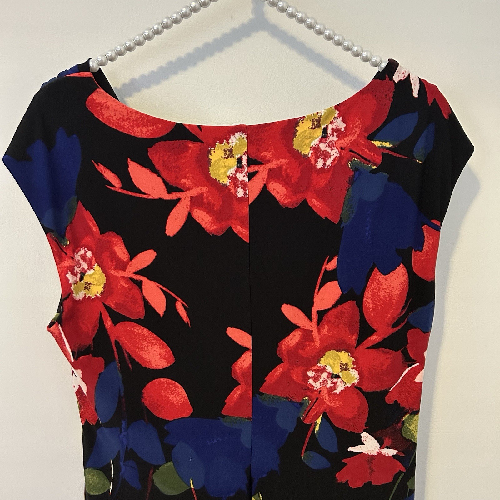 LAUREN Ralph Lauren Black Red Green Floral Cap Sleeve Sheath Dress 14P Classic