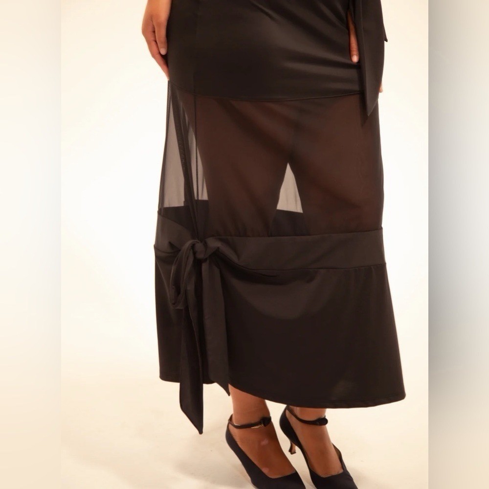 Buci Fia Sheer Panel Maxi Dress Black Sustainable Polyamide Large NWT‎
