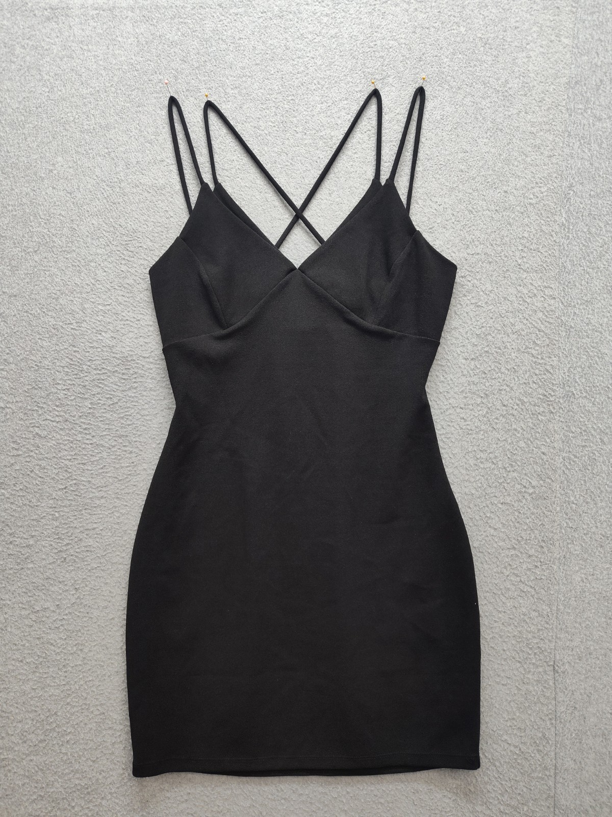 Fashion Nova Women Mini Dress L Black Spaghetti Straps Stretch Sleeveless Party