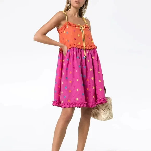 All Things Mochi “Nia” Pink & Orange Floral Linen Mini Dress, Size XL NWT! $410