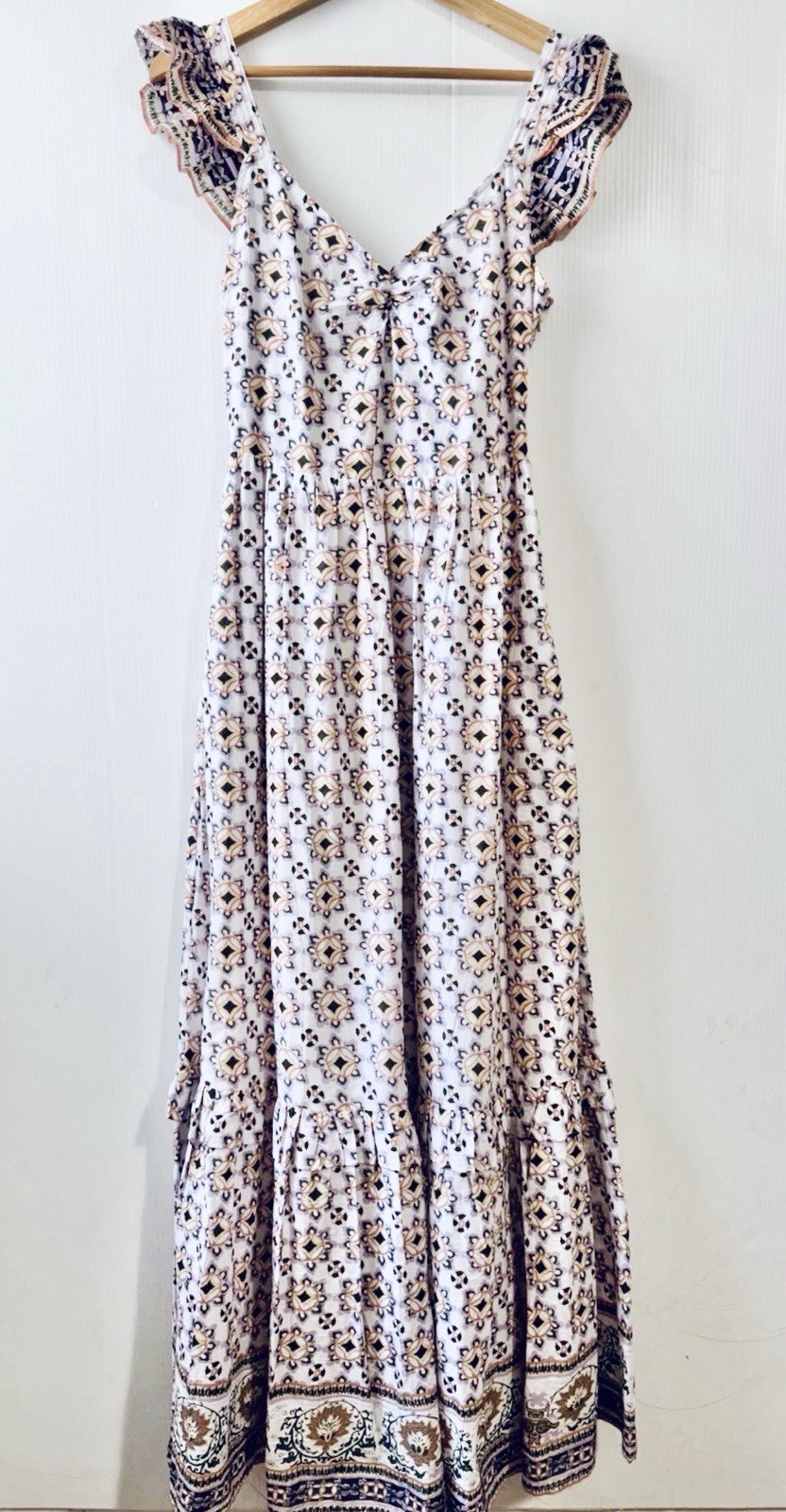 Cleobella Nica Maxi Long Sun Dress Marrakesh Print 100% Cotton Ruffle Sleeve M