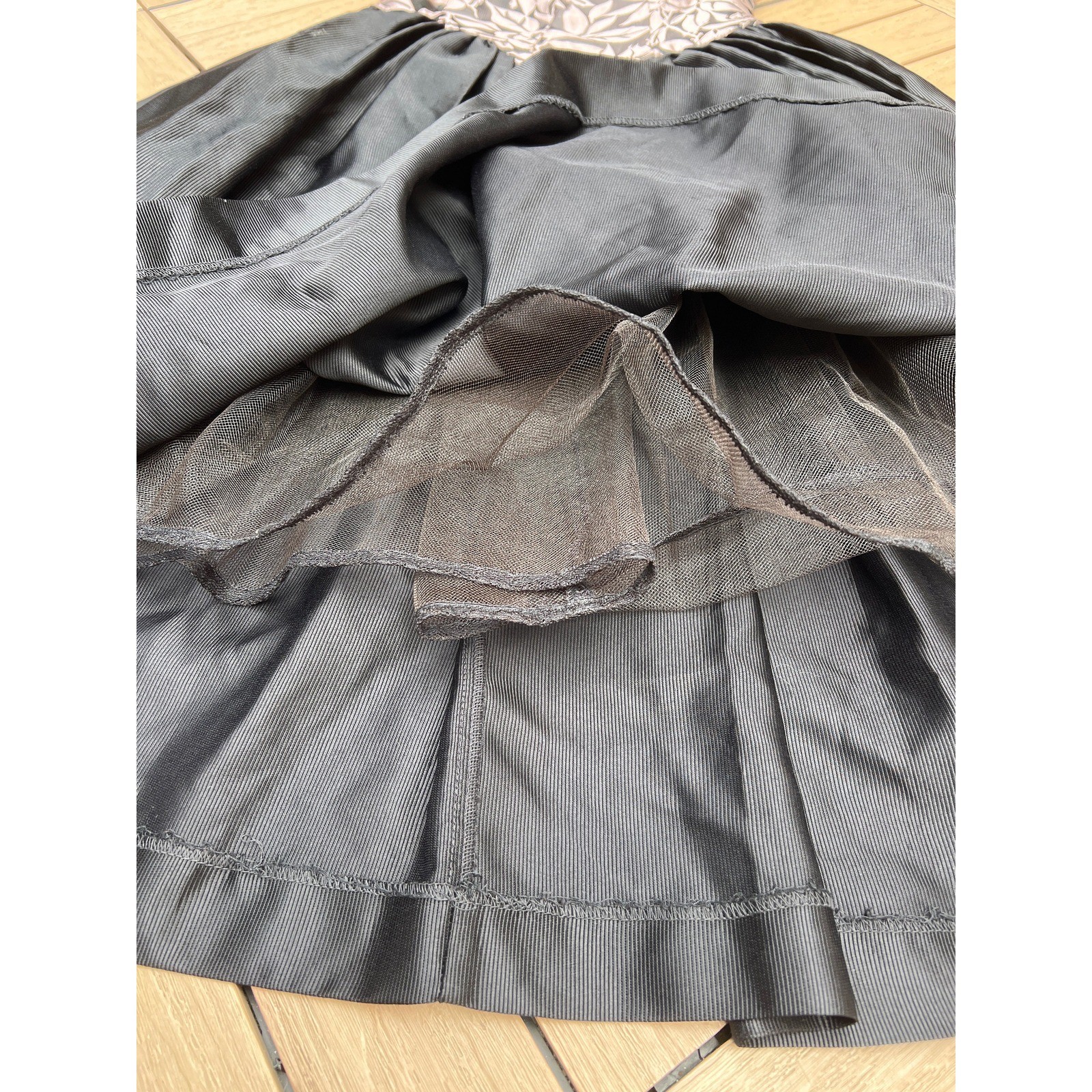 1990’s TD4 by Eletra Ruffle Off Shoulder Sleeve Black Flaired Dress