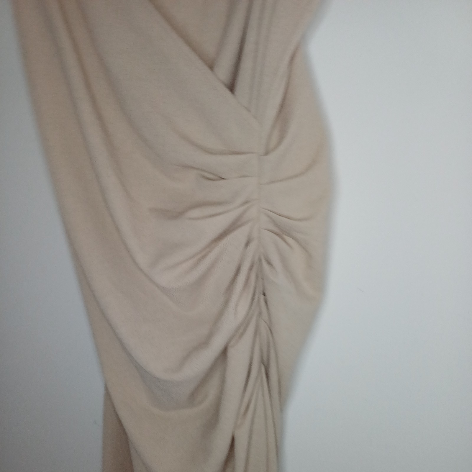 Mango Midi Dress L beige ruched strappy sexy uk 12 14