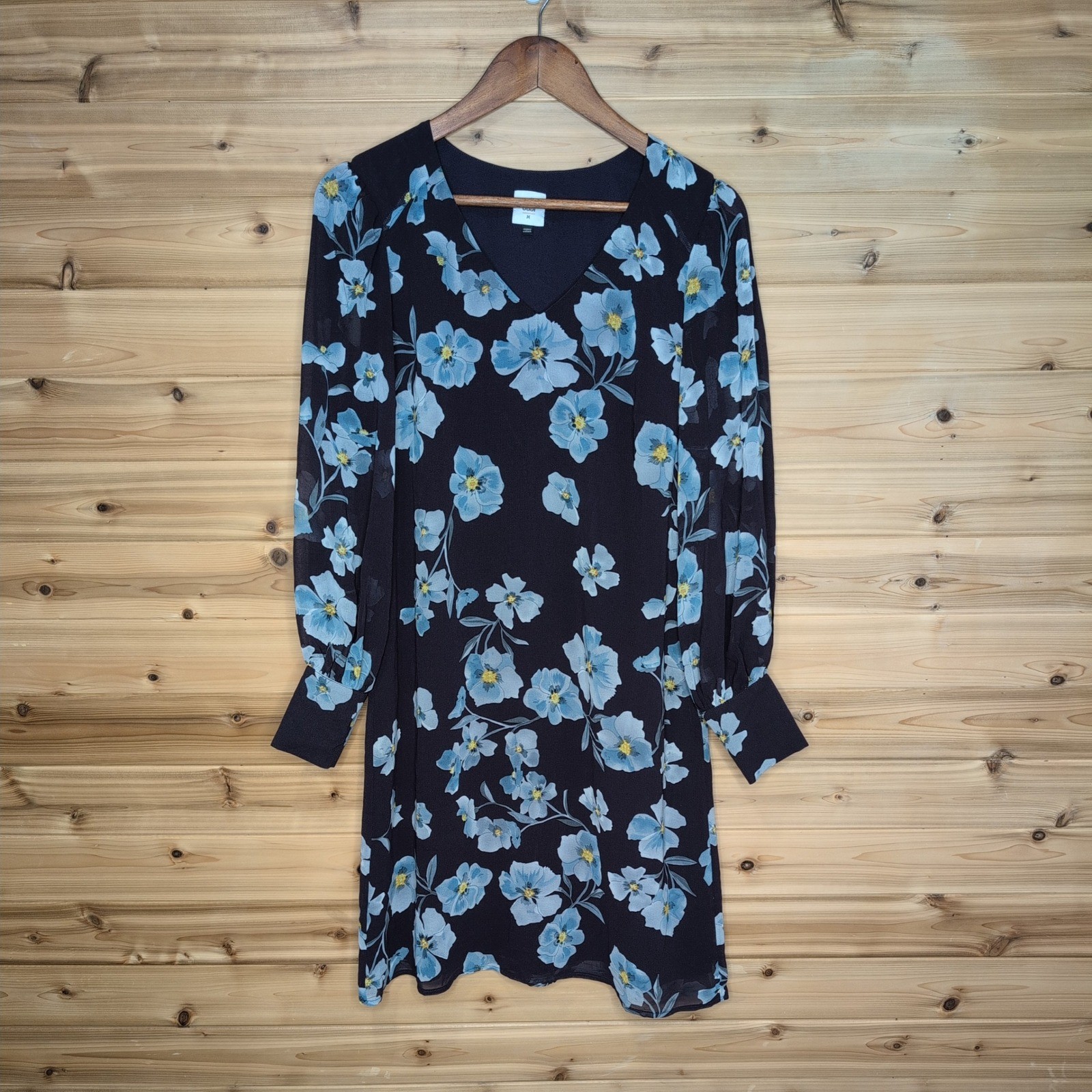 Cabi #4018 Ellery Dress Floral Shift Dress Poppy Long Sleeve Purple Womens Med