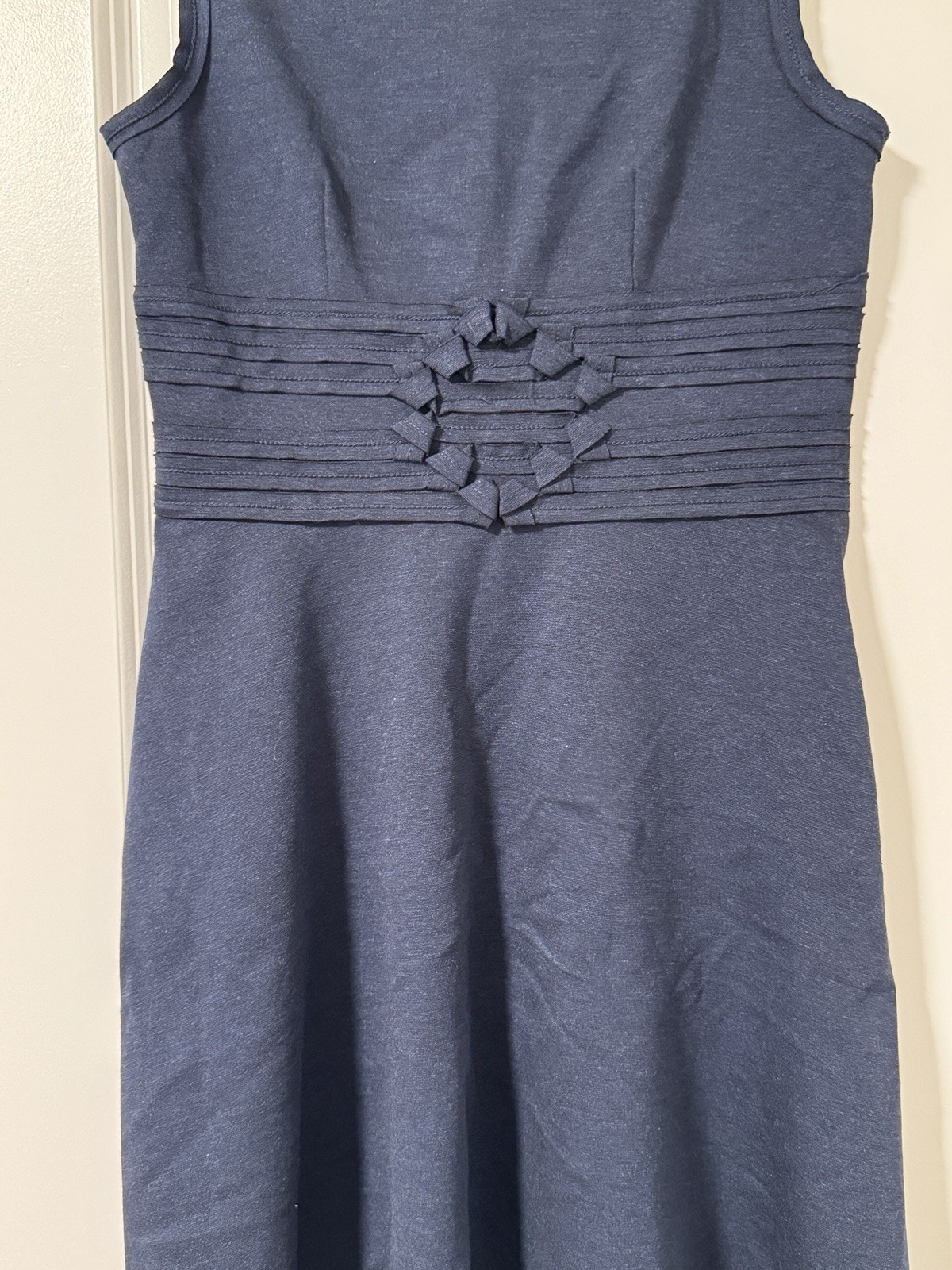 Max Studio Navy Blue Sleeveless Ruched Waist Knit Dress Size S Rayon Blend