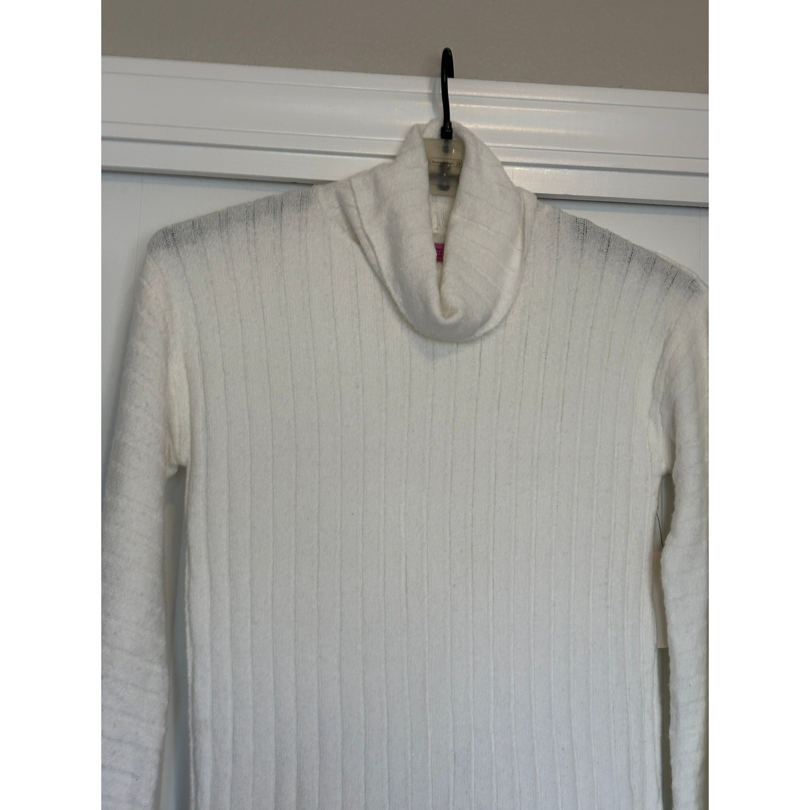 Mi Ami Francesca’s Cream Ribbed Turtleneck Sweater Mini Dress Bell Sleeve Small