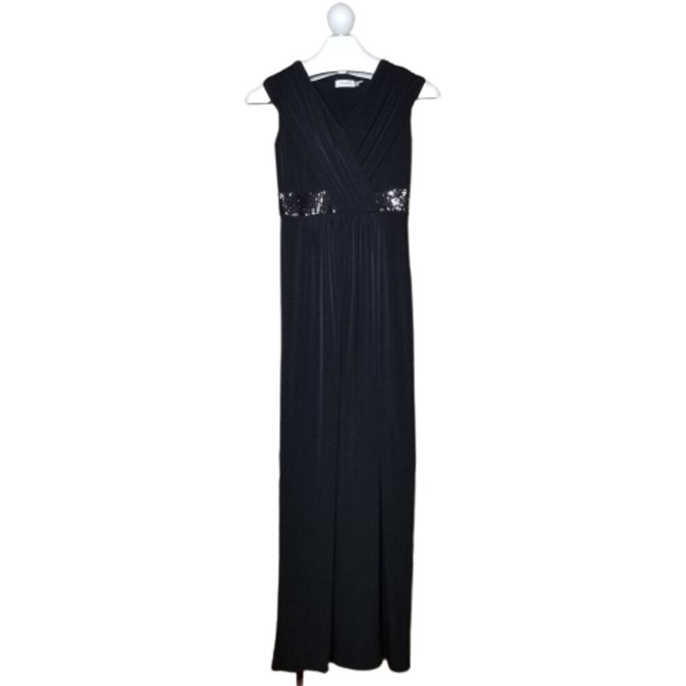Calvin Klein V-Neck Draped Sequin Waist Cap Sleeve Ball Gown Size 2